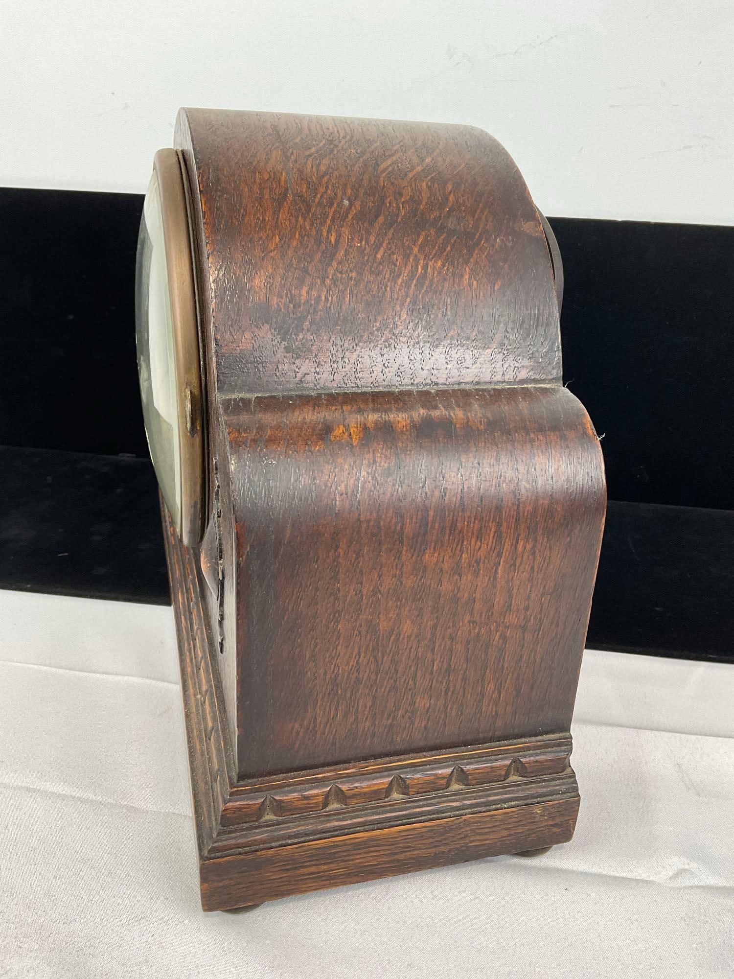 Antique Oak Mantel Clock, Time Strike, Westminster Chime, 10h x 10w x 6d inches - 3