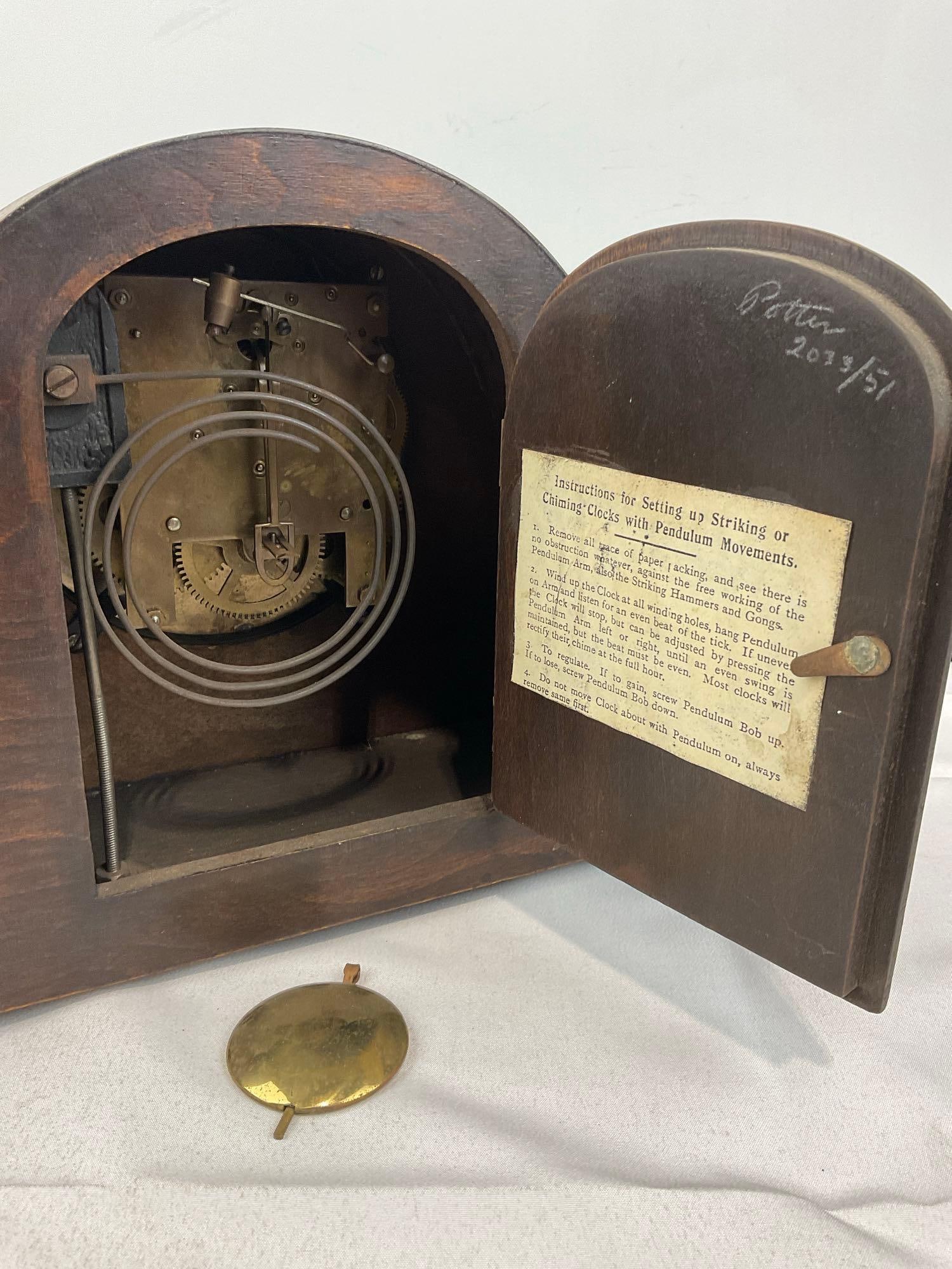 Antique Oak Mantel Clock, Time Strike, Westminster Chime, 10h x 10w x 6d inches - 5