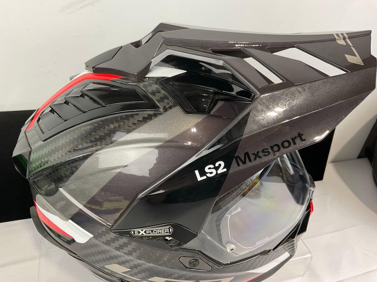 LS2 MX701 Explorer Carbon Frontier adventure helmet size XL, 61-62 cm, White/Red/Silver - 2