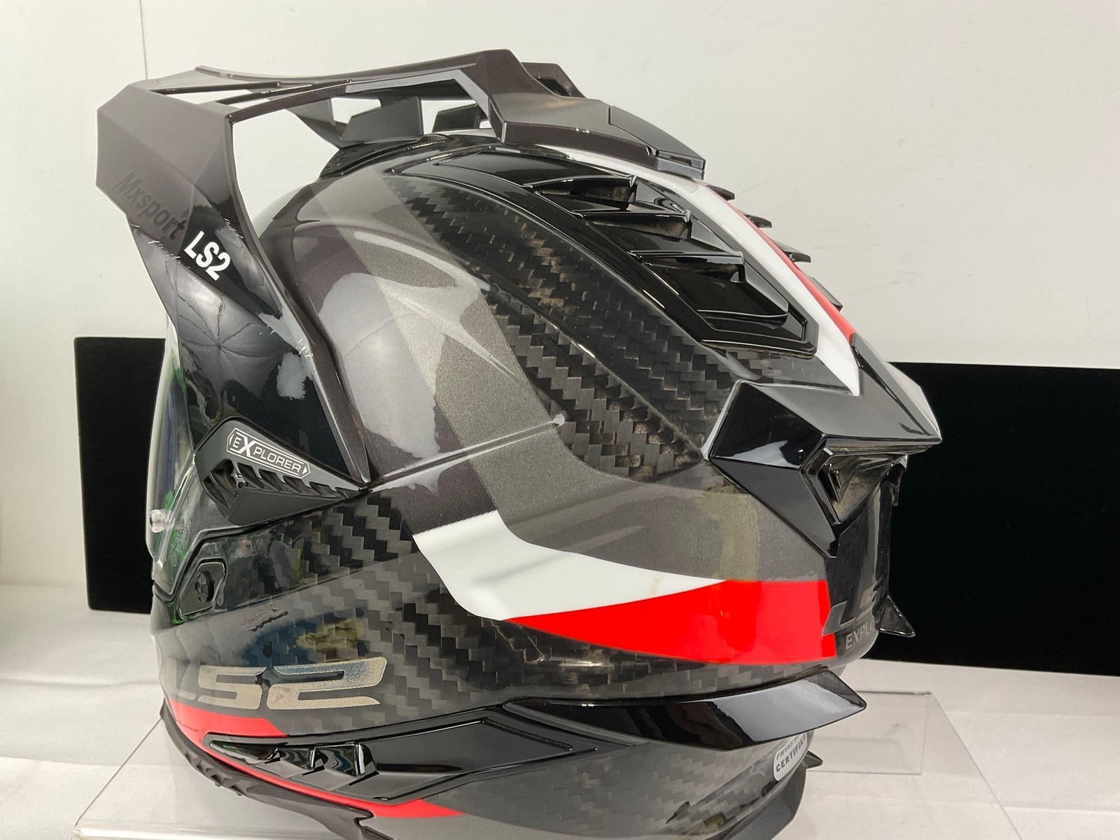 LS2 MX701 Explorer Carbon Frontier adventure helmet size XL, 61-62 cm, White/Red/Silver - 5