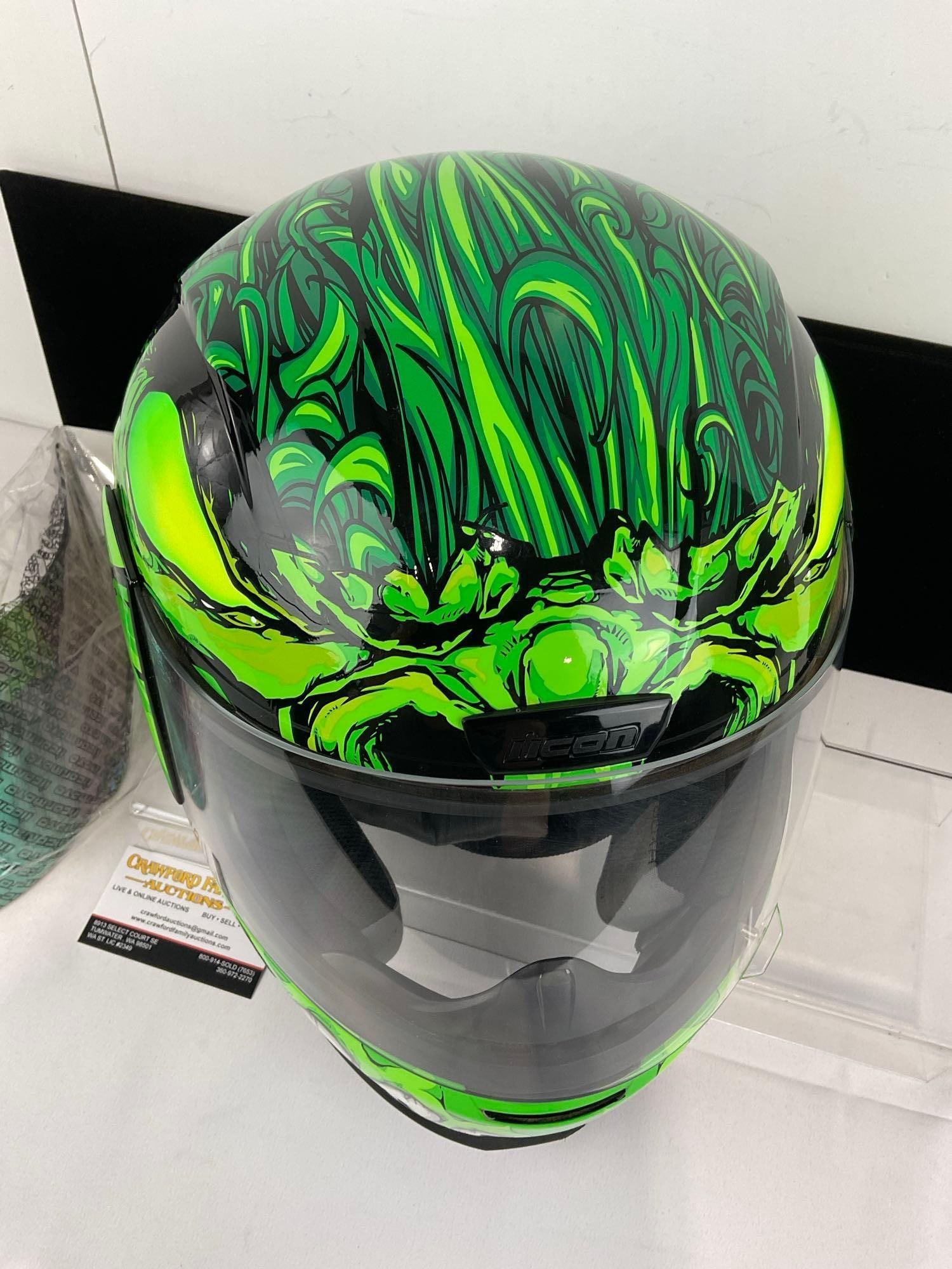 Icon Airform Manikr Motorcycle Helmet, Size 2XL, Green monster design, w/extra visor - 2