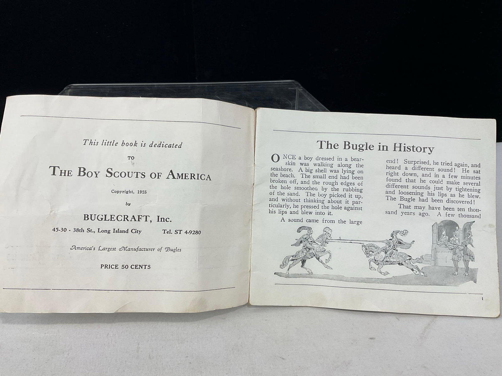 Vintage 1938 Rexcraft Official Boy Scout Bugle, in original box, 6h x 19w x 6d inches - 6