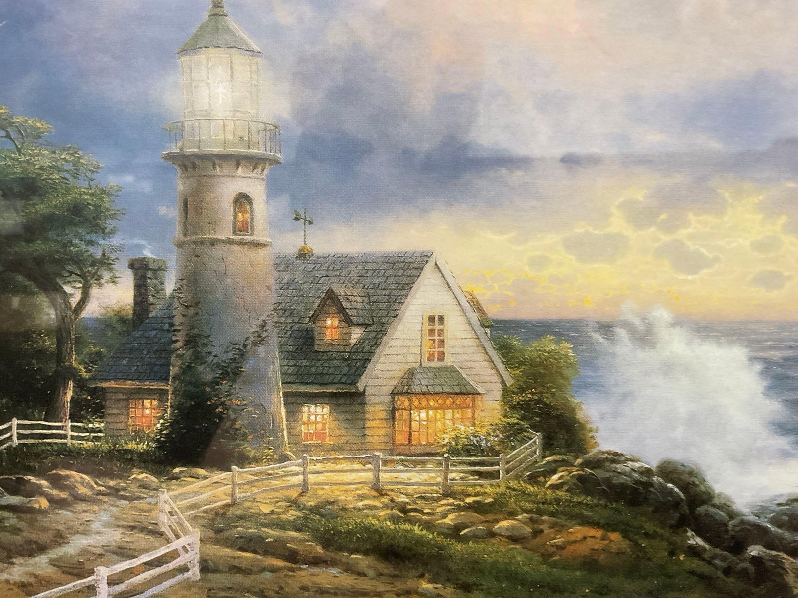 Framed Library Edition Lithograph, titled A Light in the Storm by Thomas Kinkade, 17h x 19w inches - 5