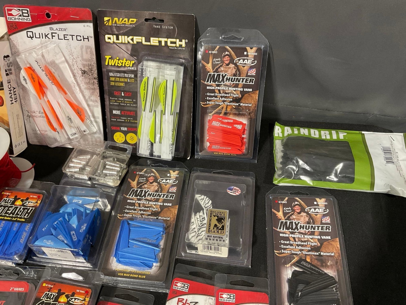 Collection of Arrow Fletching, String, Tools, & more, w/box of Arrow Shafts - 3