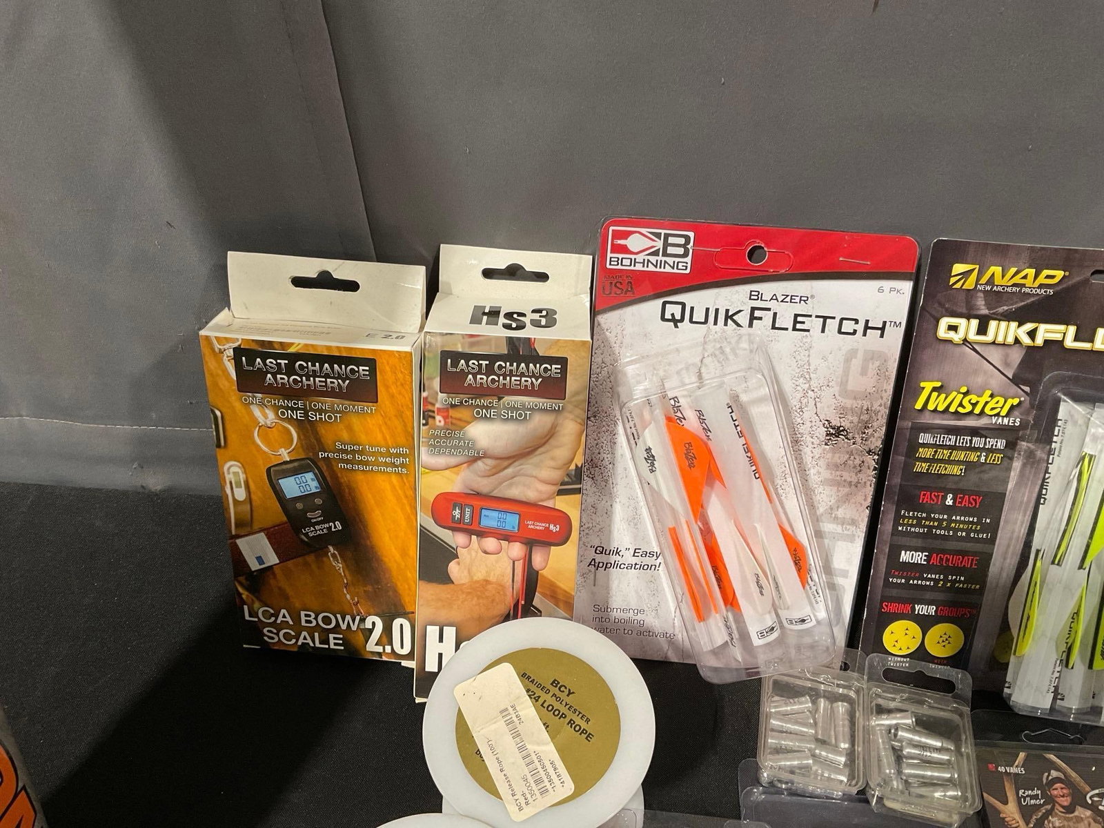 Collection of Arrow Fletching, String, Tools, & more, w/box of Arrow Shafts - 5