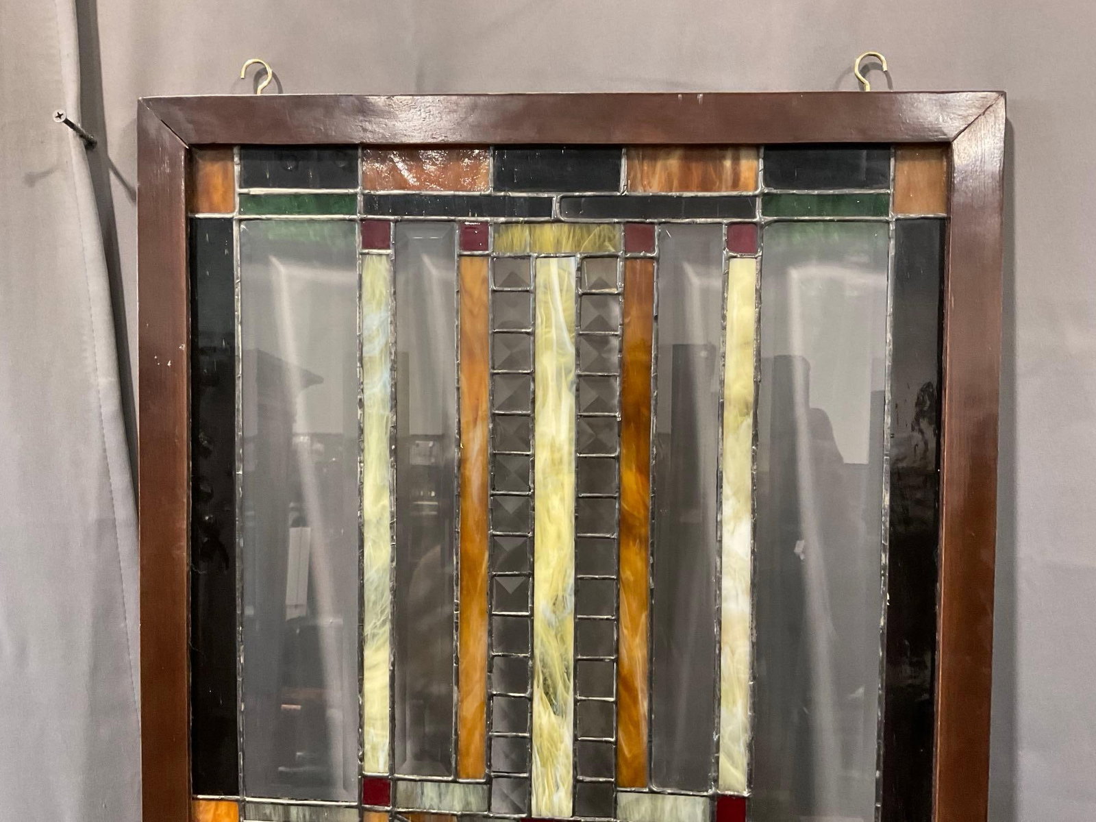 Antique Stained Glass Window, Mission style Panel, 42h x 21w x 3d inches - 2