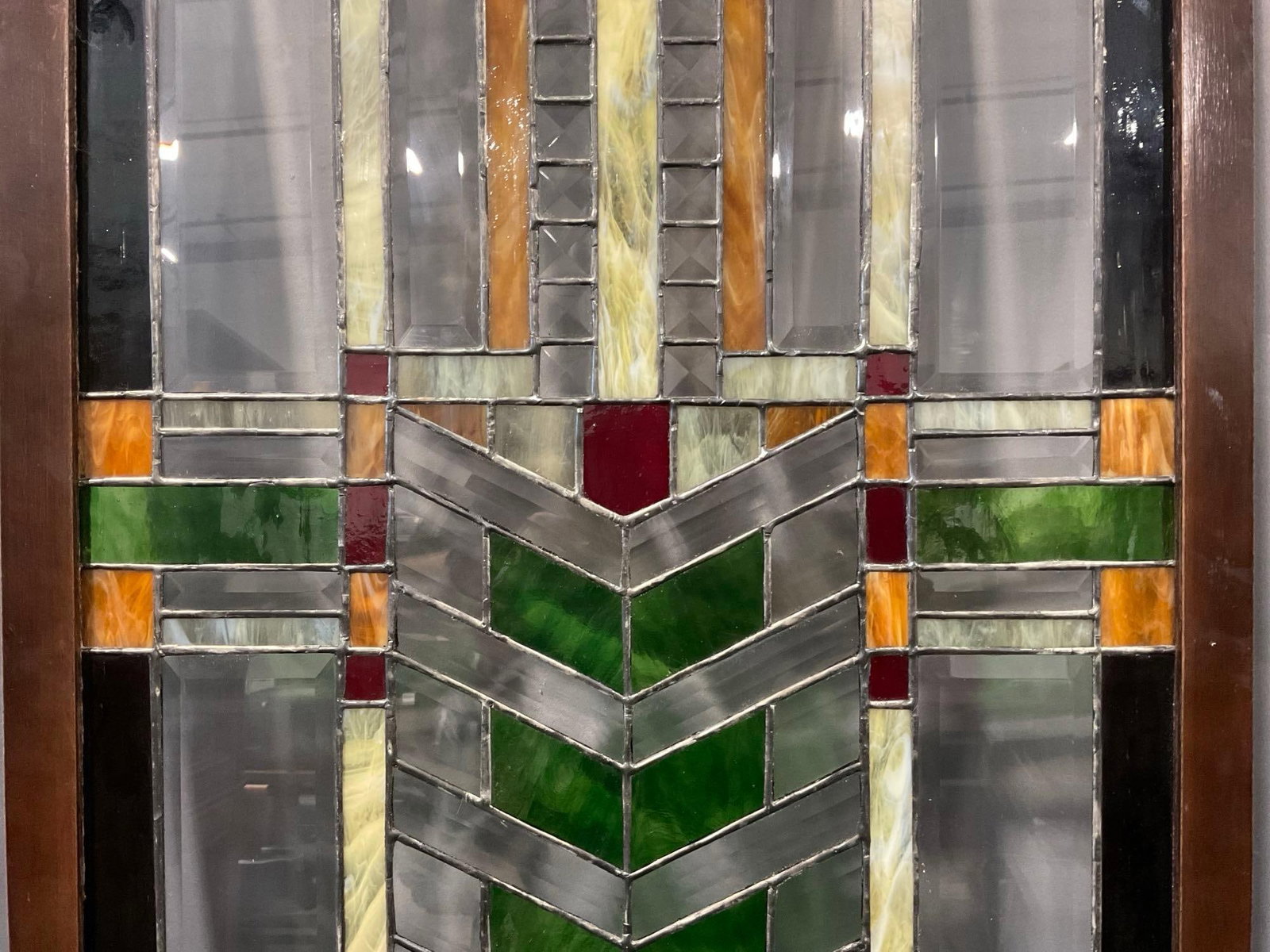 Antique Stained Glass Window, Mission style Panel, 42h x 21w x 3d inches - 3