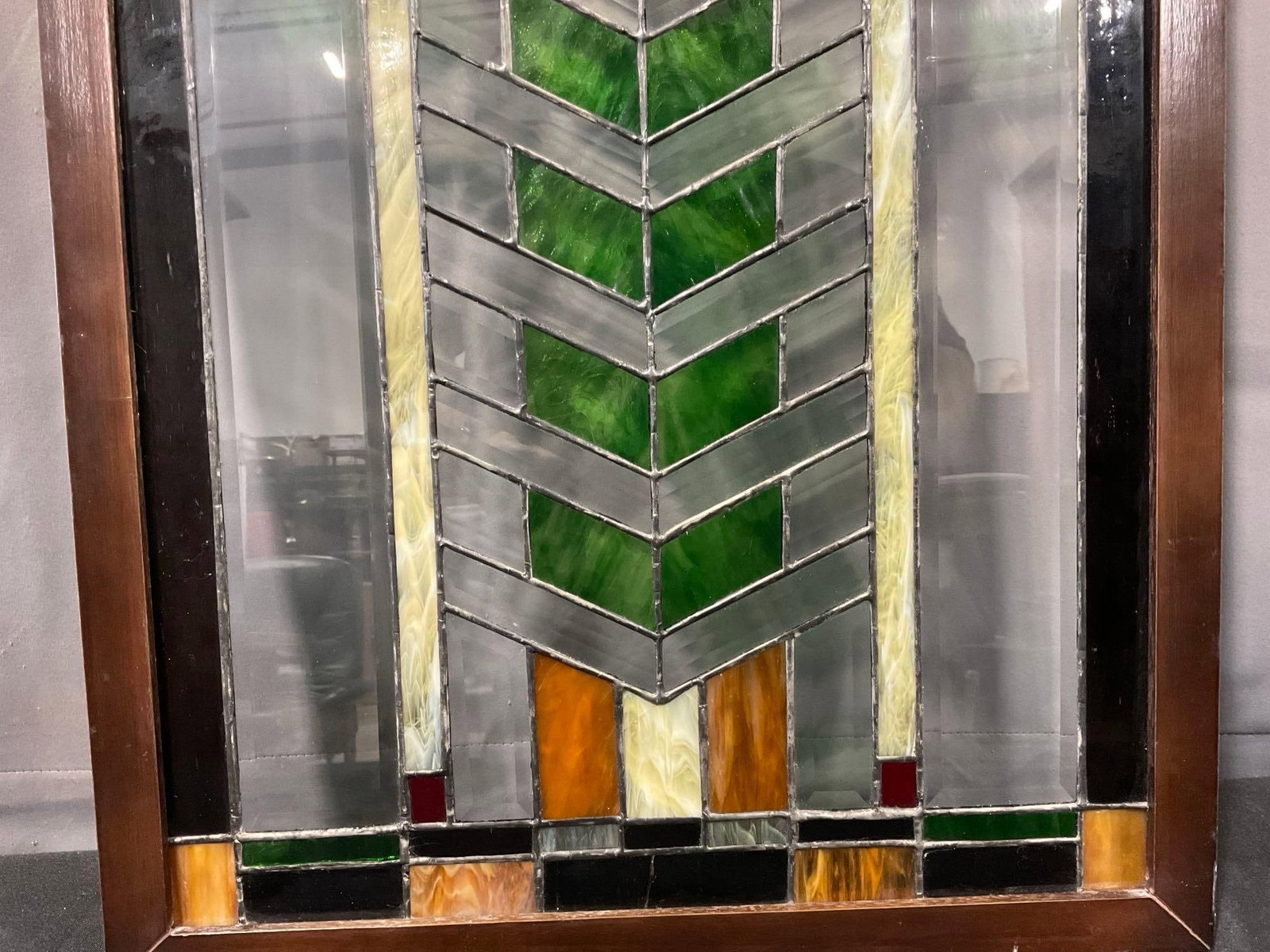 Antique Stained Glass Window, Mission style Panel, 42h x 21w x 3d inches - 4