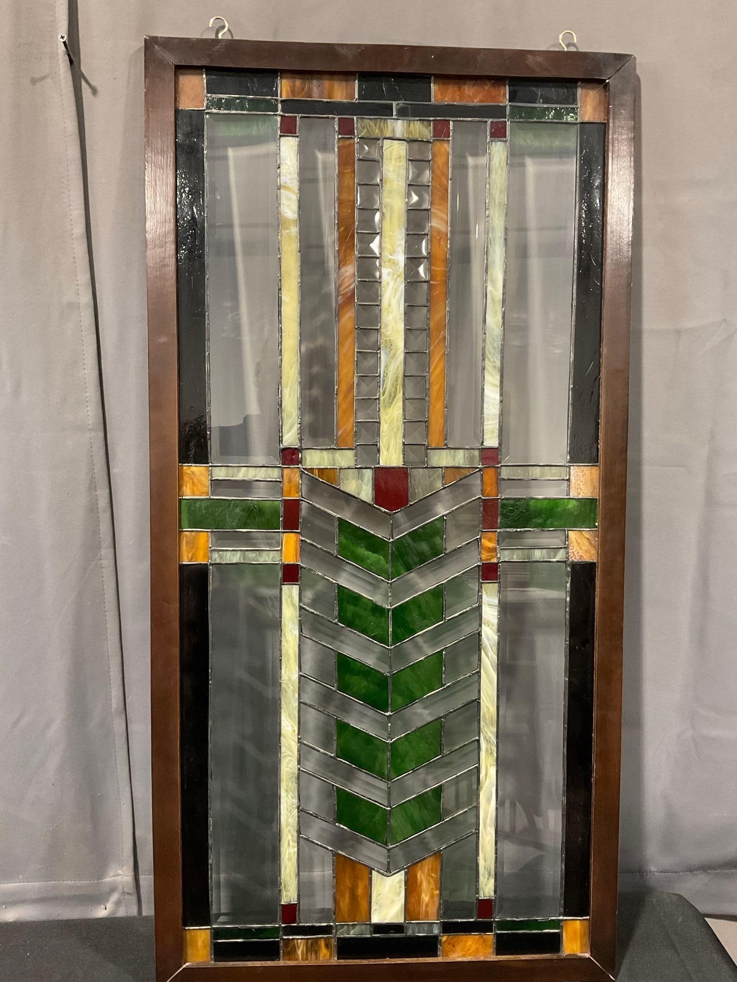 Antique Stained Glass Window, Mission style Panel, 42h x 21w x 3d inches - 5