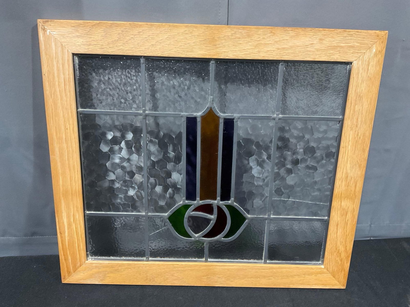 Antique Old English style Leaded Rose Window, newer pine frame, multicolor design, 20x23 inch - 4