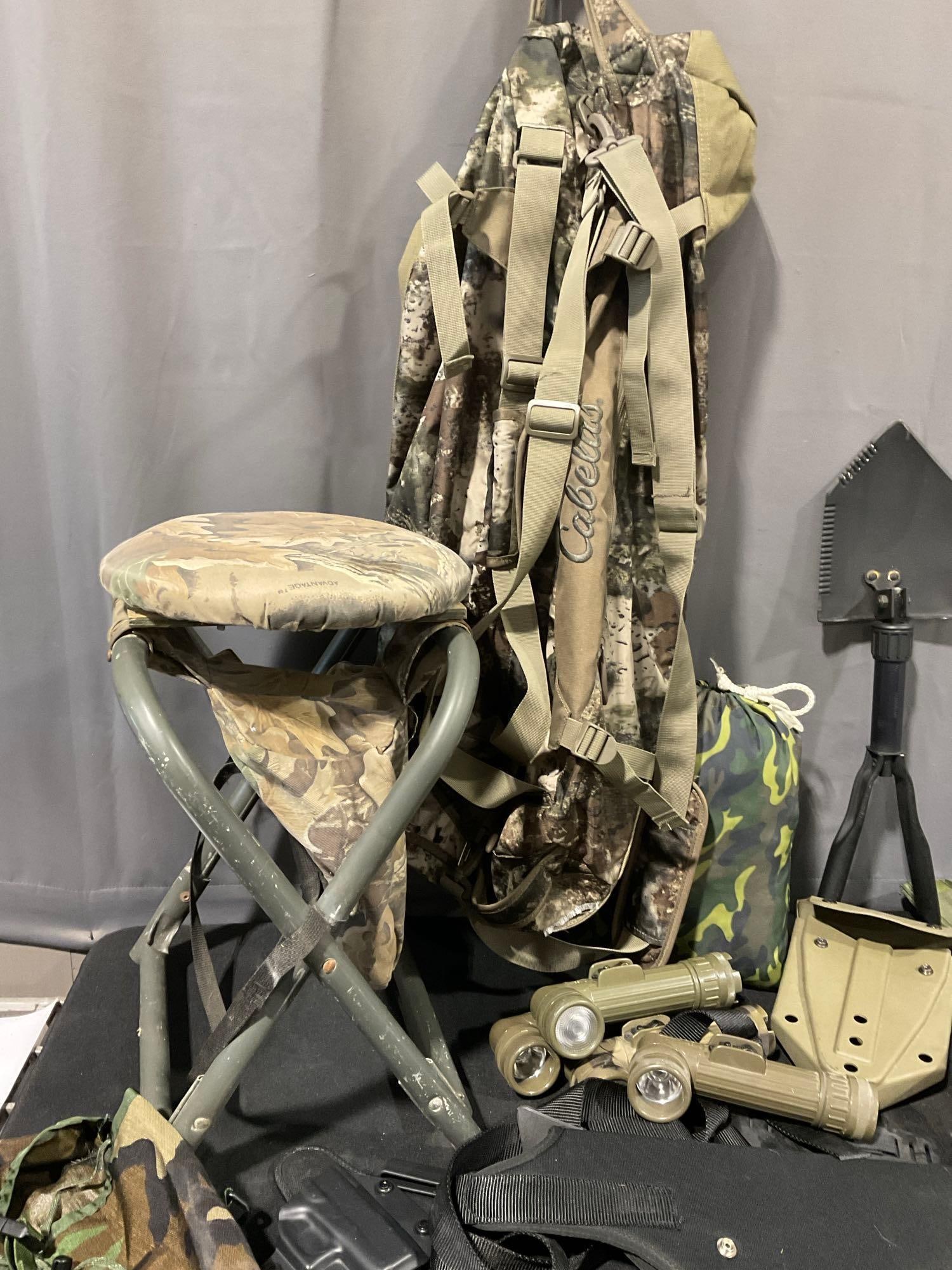 Trenching Tool, Cabelas Duffle Bag, Sheaths, 4 Clip Flashlights, First Aid Kits, Camp Stool & more - 4