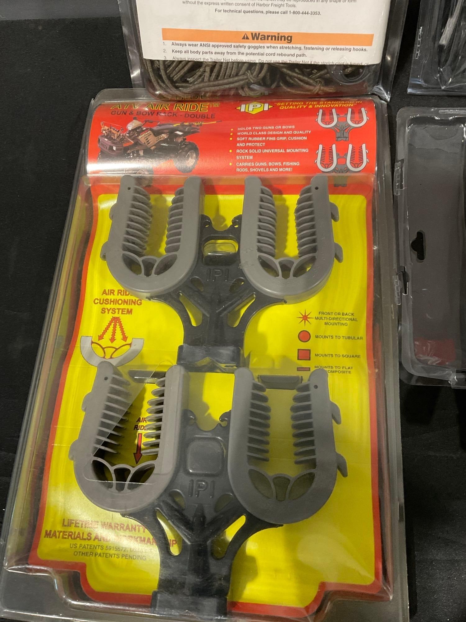 Pack of 4 Holders, 6x4 foot Heavy Duty Trailer Net & 2 Packs of 21 inch Heavy Duty EPDM Tie Downs - 4