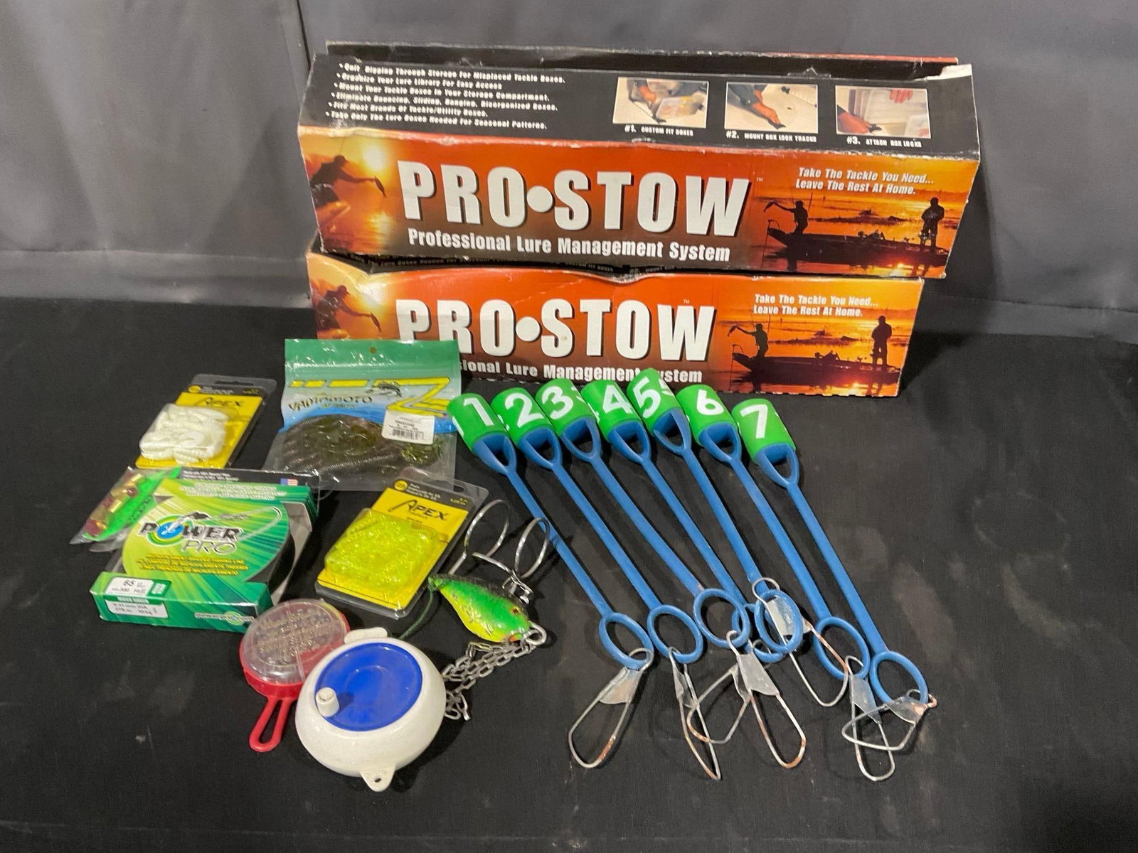 Pair of Pro Stow Tackle Box Mounts, 7 Floating Fish Tags, Line, Lures & more fishing Supplies (1 of 5)