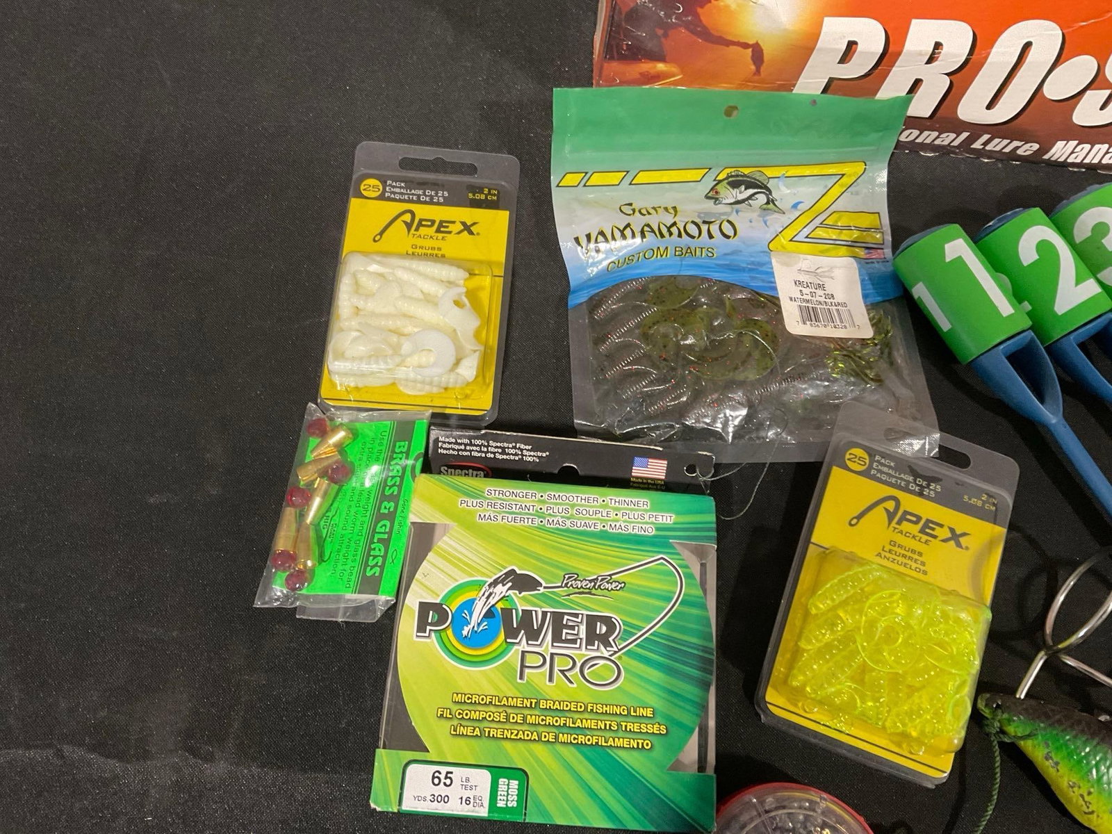 Pair of Pro Stow Tackle Box Mounts, 7 Floating Fish Tags, Line, Lures & more fishing Supplies - 3