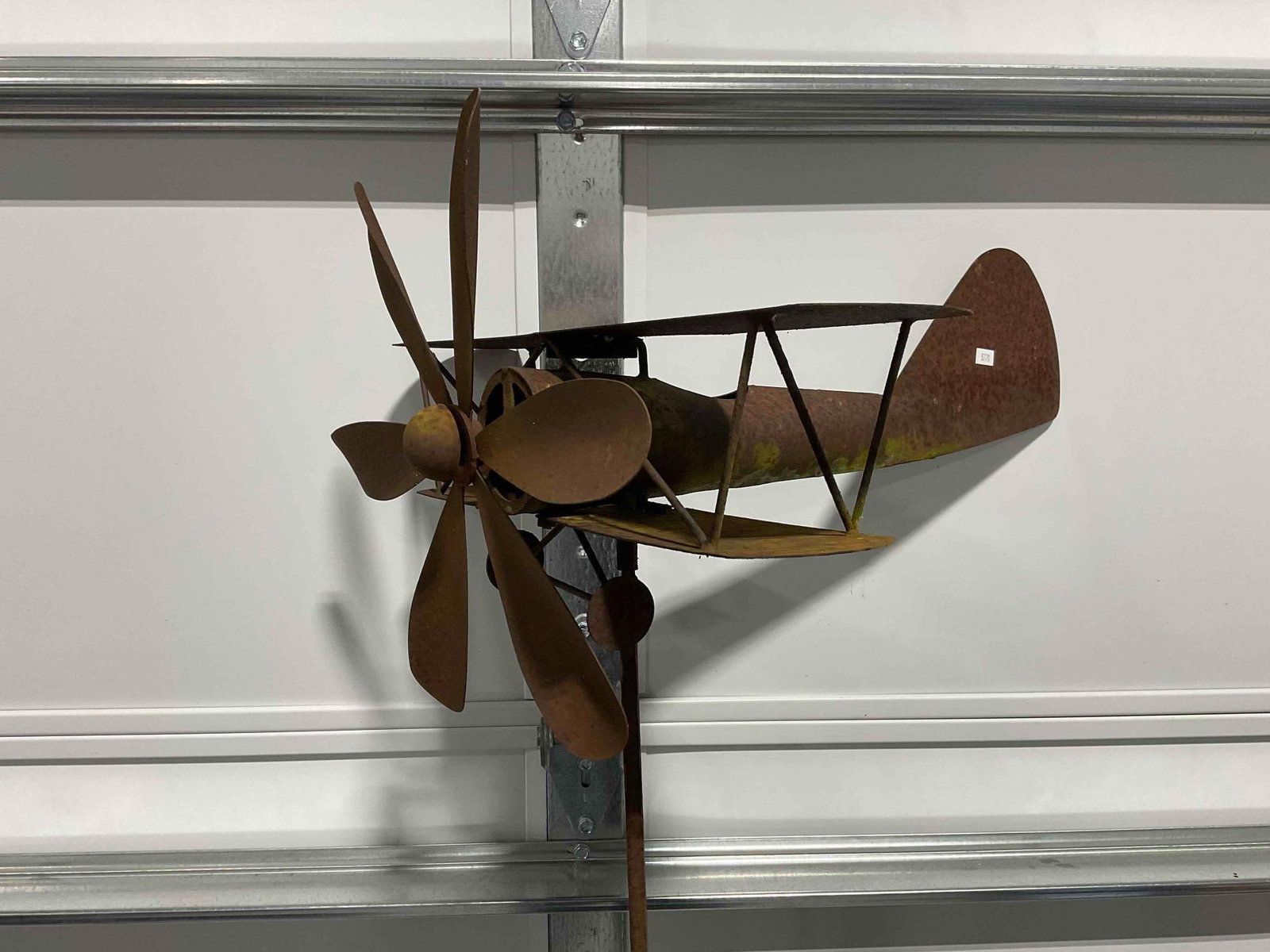 Metal Standing Whirligig w/ Biplane Design & Spinning Propellor Lawn Decoration Yard Art. See pics. - 6