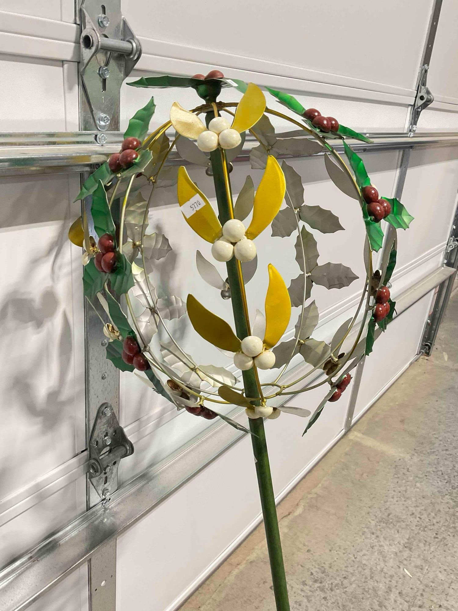 Metal Yard Art Lawn Decoration Whirligig w/ Christmas Holly & Mistletoe Design. See pics. - 2
