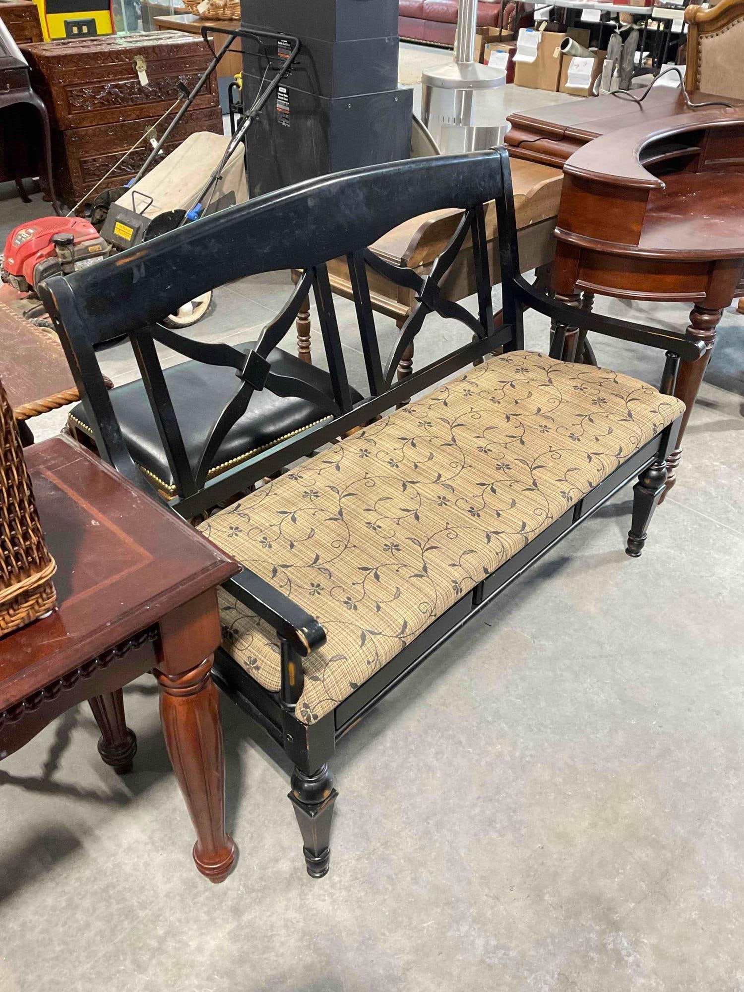 Carven Enterprise Black Painted Wooden 2-Seat Bench w/ Brown Seat Cushion. See pics. - 2