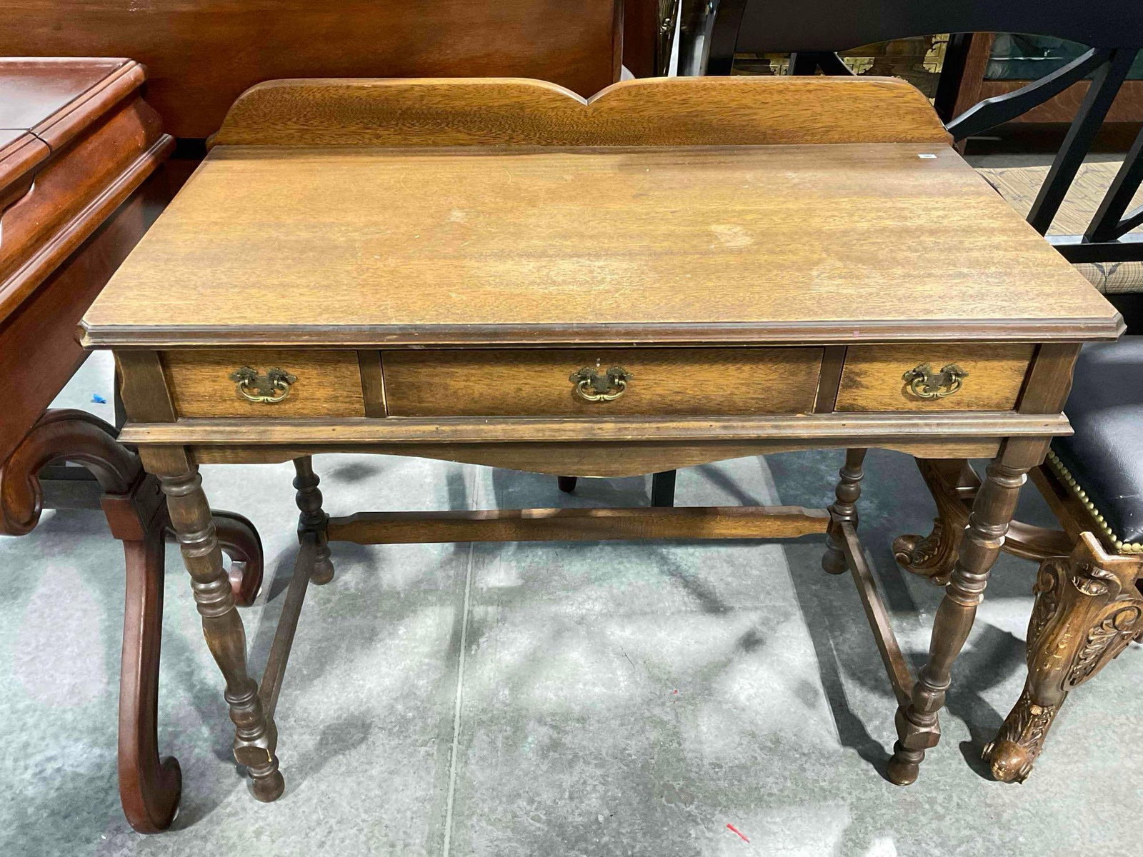 Vintage Mahogany? Finish Wood Writing Desk w/ 3 Drawers. Measures 37" x 19" x 32" Good Condition. (1 of 5)