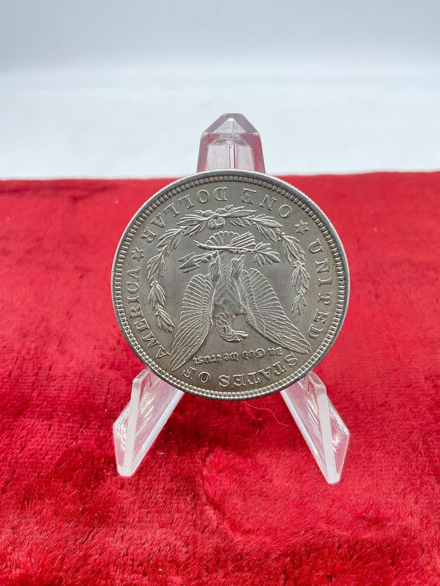Antique 1921 Silver Morgan Dollar Vam Variety w/Die break on the reverse though bottom of coin - 2