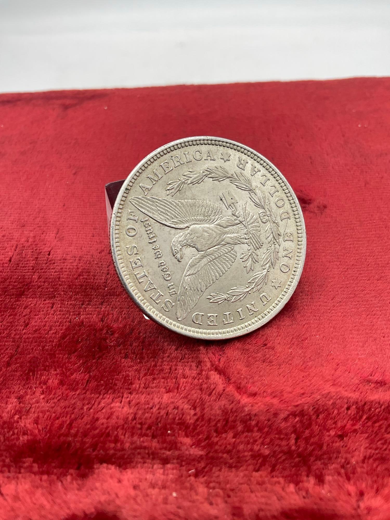 Antique 1921 Silver Morgan Dollar Vam Variety w/Die break on the reverse though bottom of coin - 3