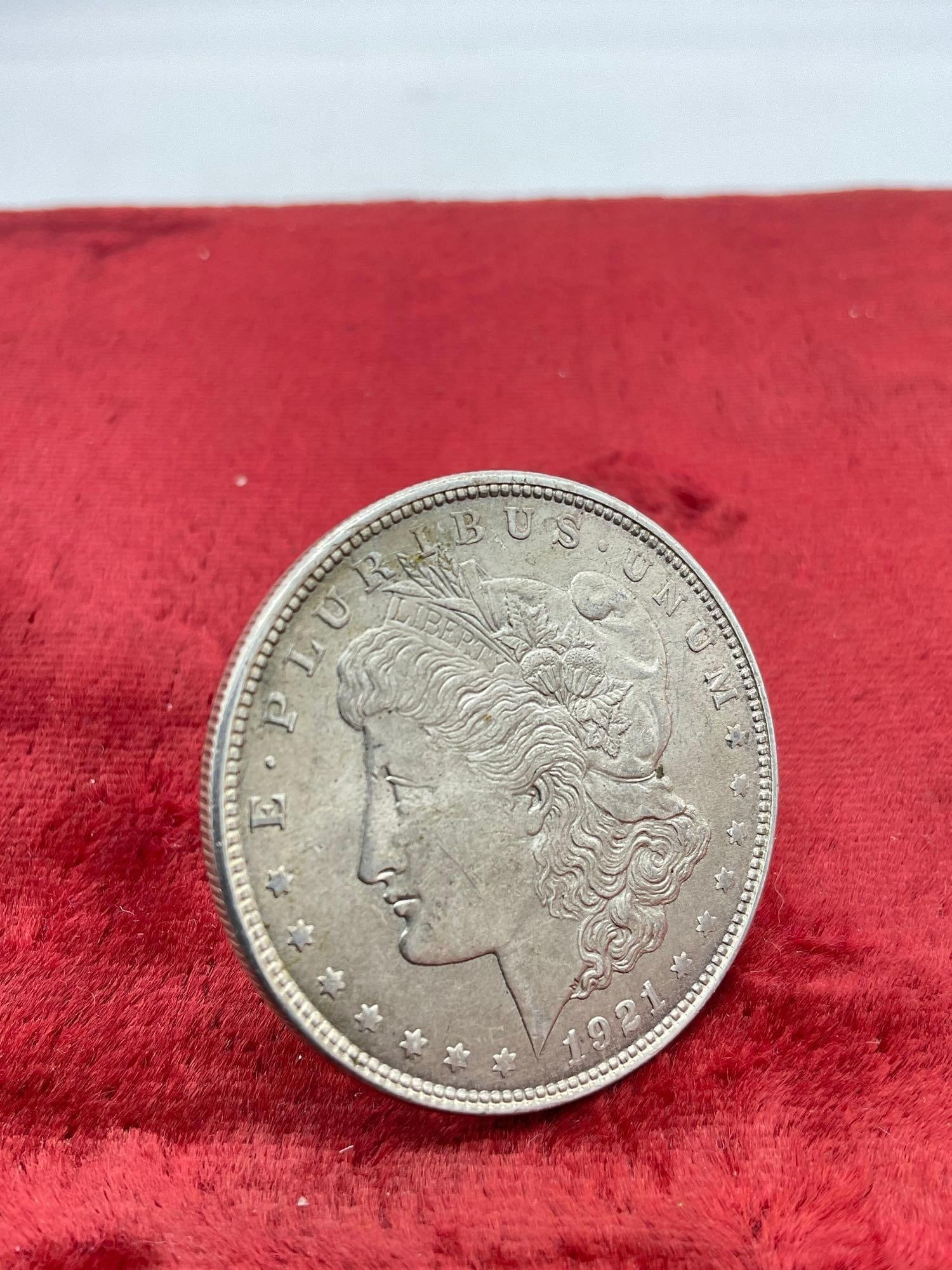 Antique 1921 Silver Morgan Dollar coin is in nice condition see pics - 2