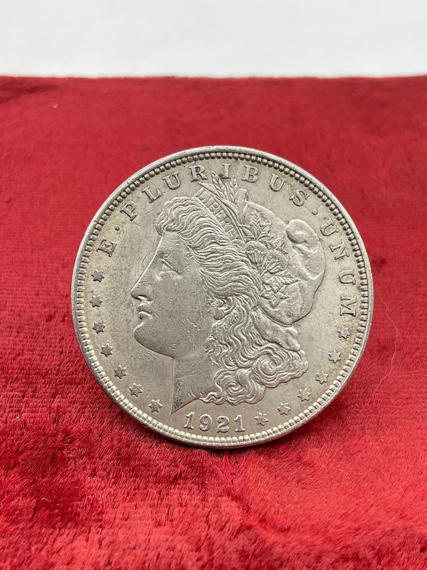Antique 1921 Silver Morgan Dollar coin is in nice condition see pics: C-5880
