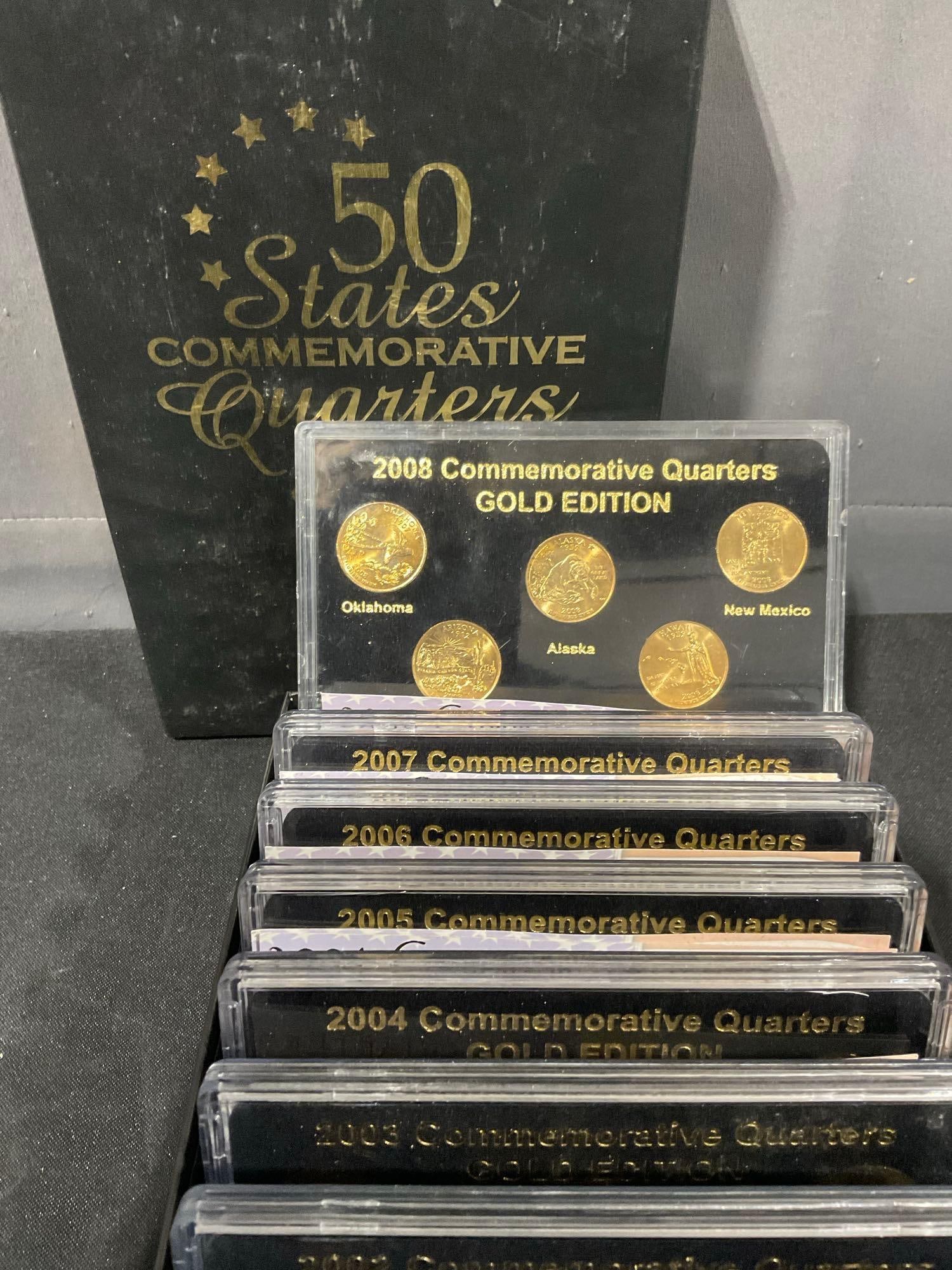 Boxed Set of 50 State Commemoravitve Quarters 1999-2008 Gold Edition P&D All slabbed BU UNC OG box - 2
