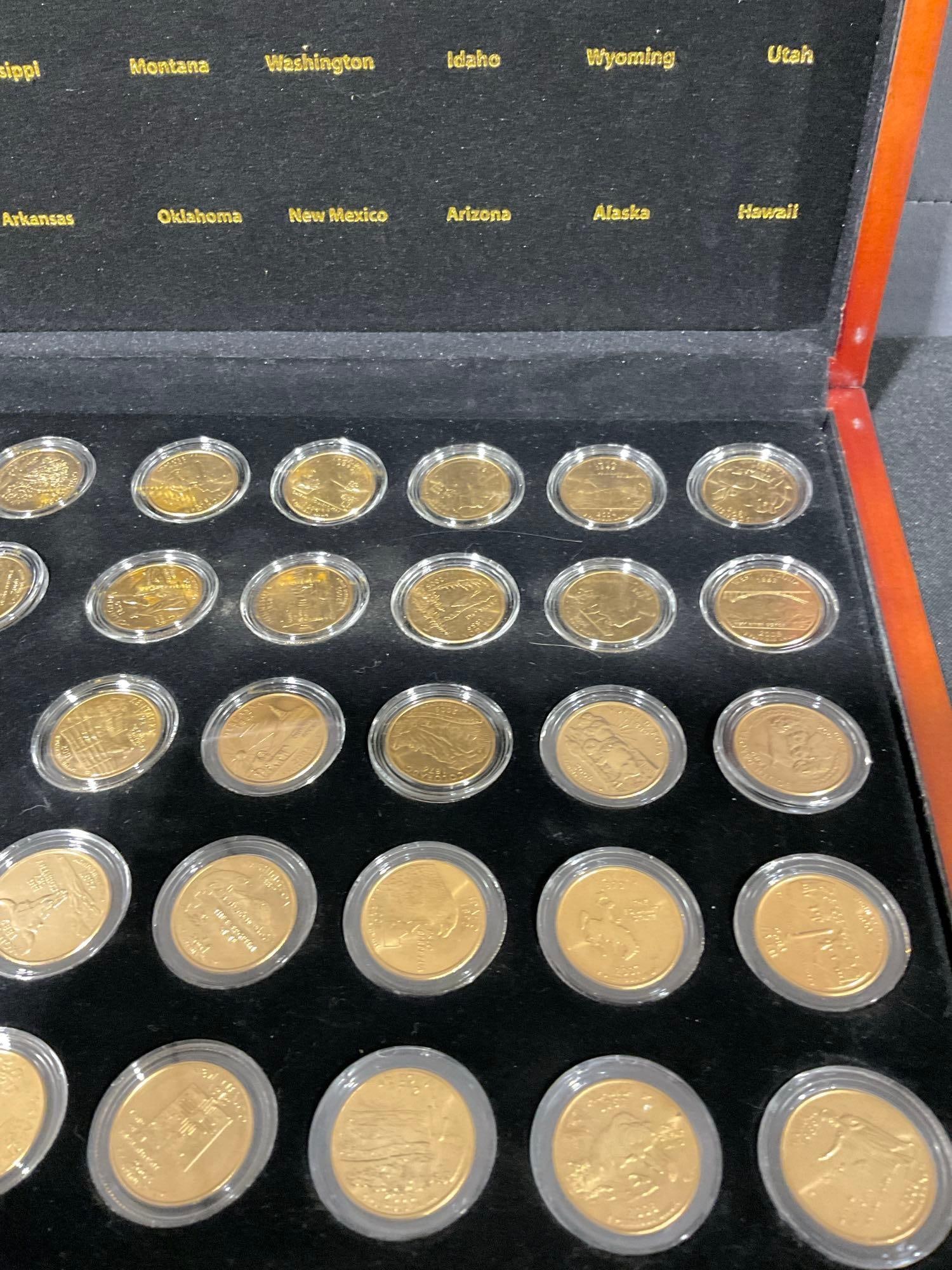 Set of 50 State Commemoravitve Quarters 1999-2008 Gold Edition D-Mint in flips w cherry wood Case - 3