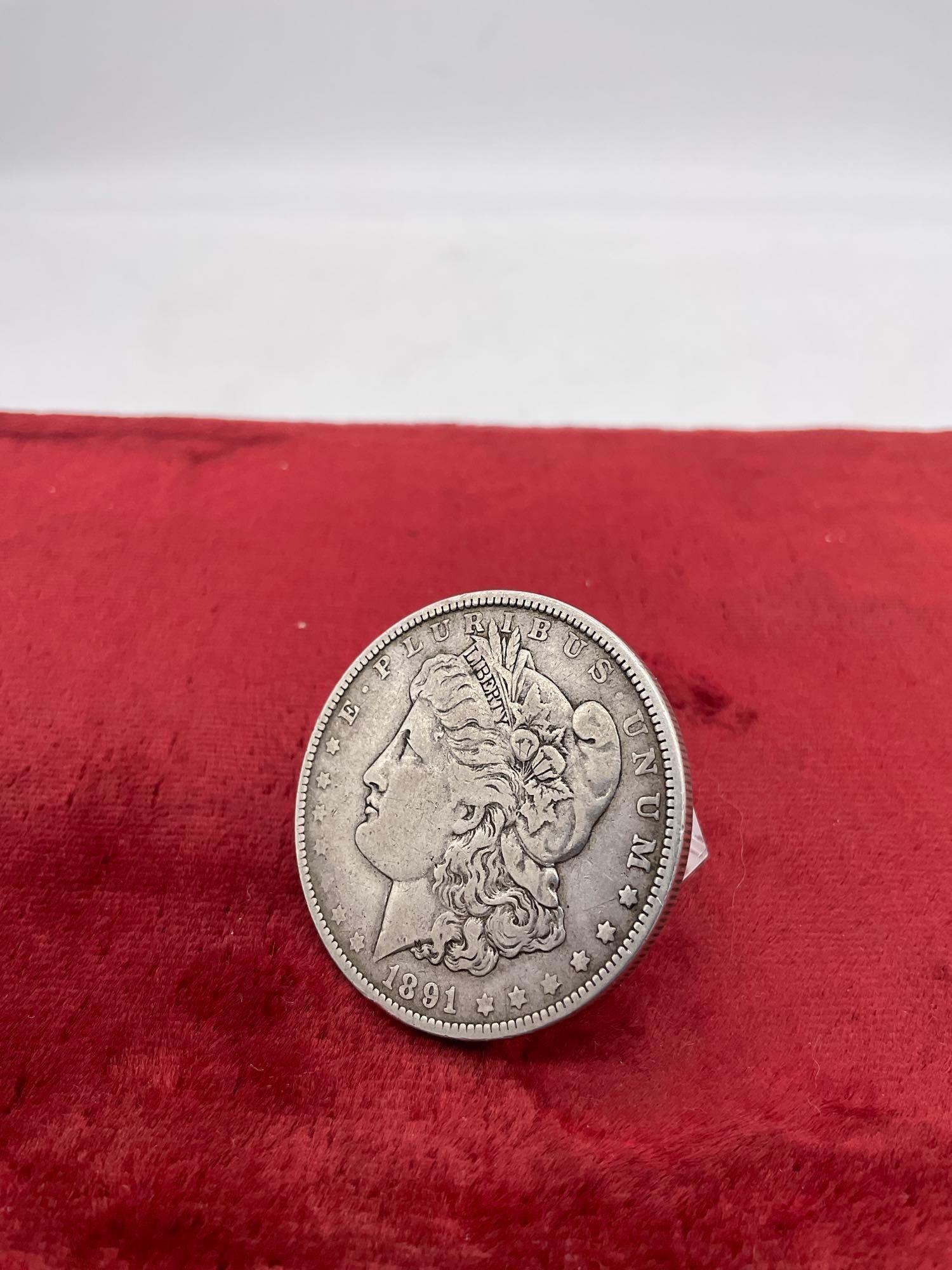 Antique 1891 Silver Morgan Dollar coin is in good condition see pics - 2