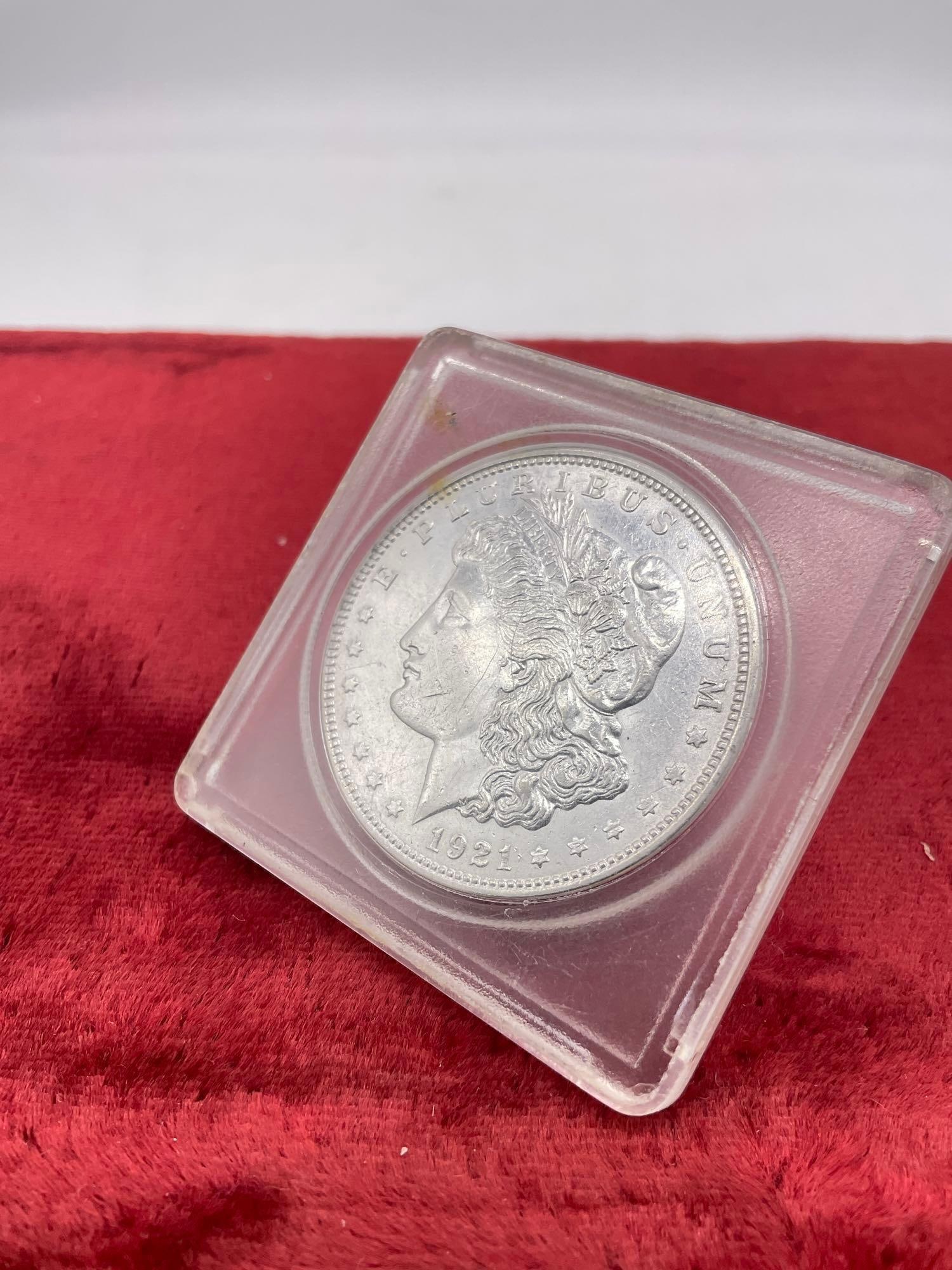 Antique 1921-D Silver Morgan Dollar nice condition in protective Coin Flip see pics - 2