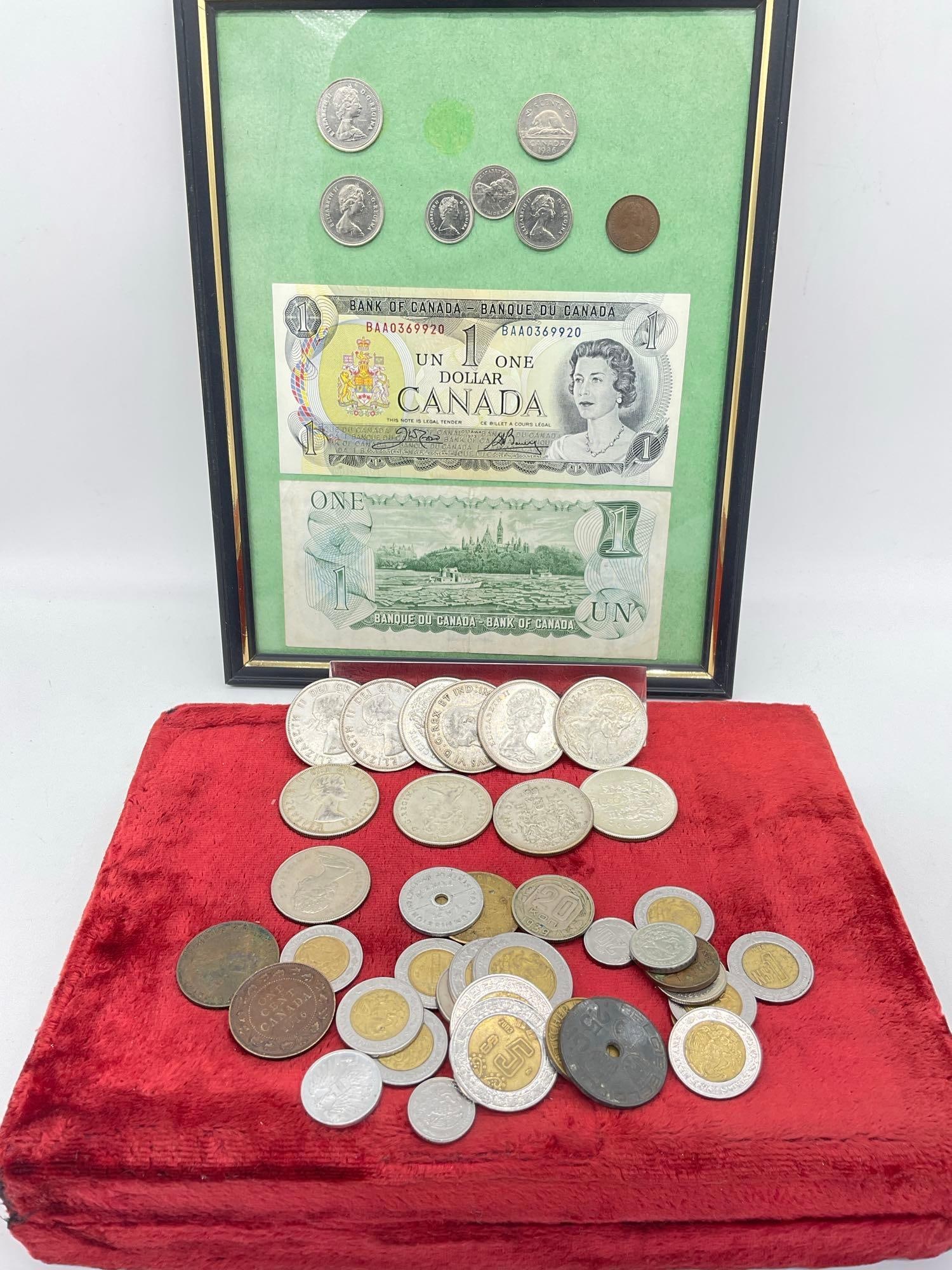 Collection of Canadian Coins & currency , 10x Silver Half dollars , Framed $1 Bills And Coins + (1 of 6)