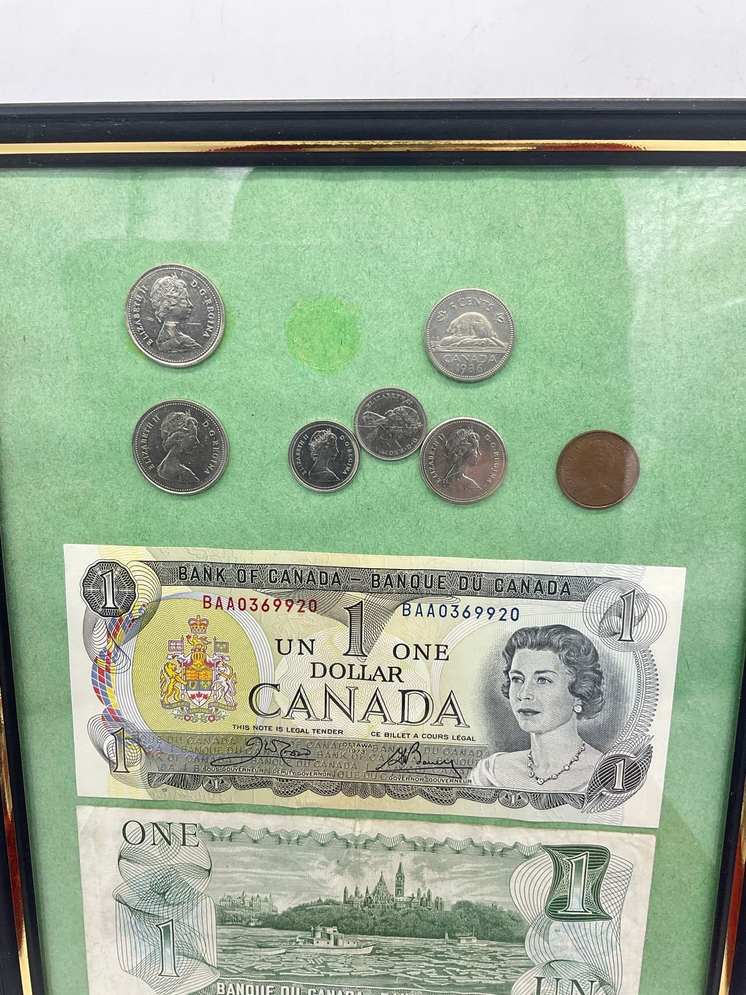 Collection of Canadian Coins & currency , 10x Silver Half dollars , Framed $1 Bills And Coins + - 2