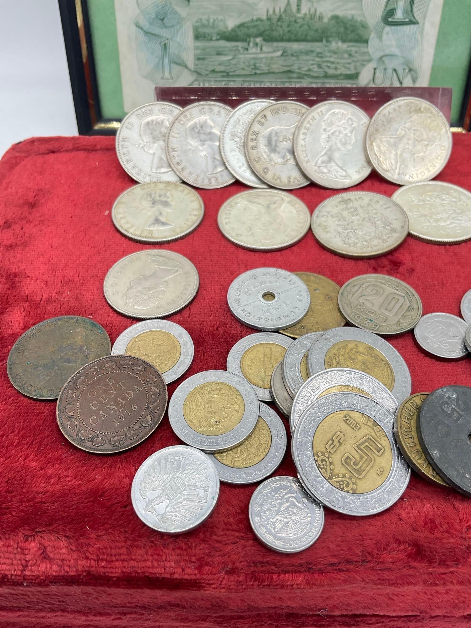 Collection of Canadian Coins & currency , 10x Silver Half dollars , Framed $1 Bills And Coins + - 4