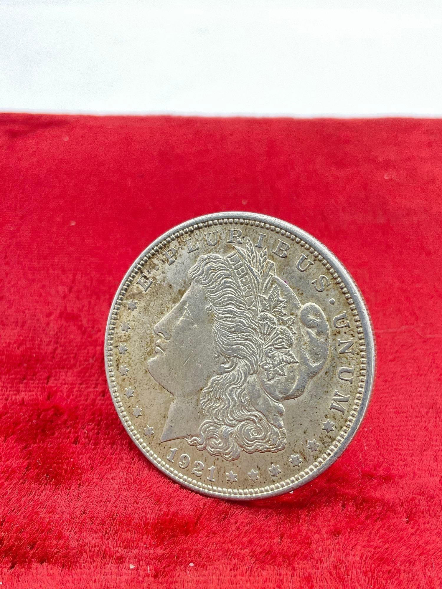 Antique 1921 Silver Morgan Dollar coin is in nice condition see pics - 2