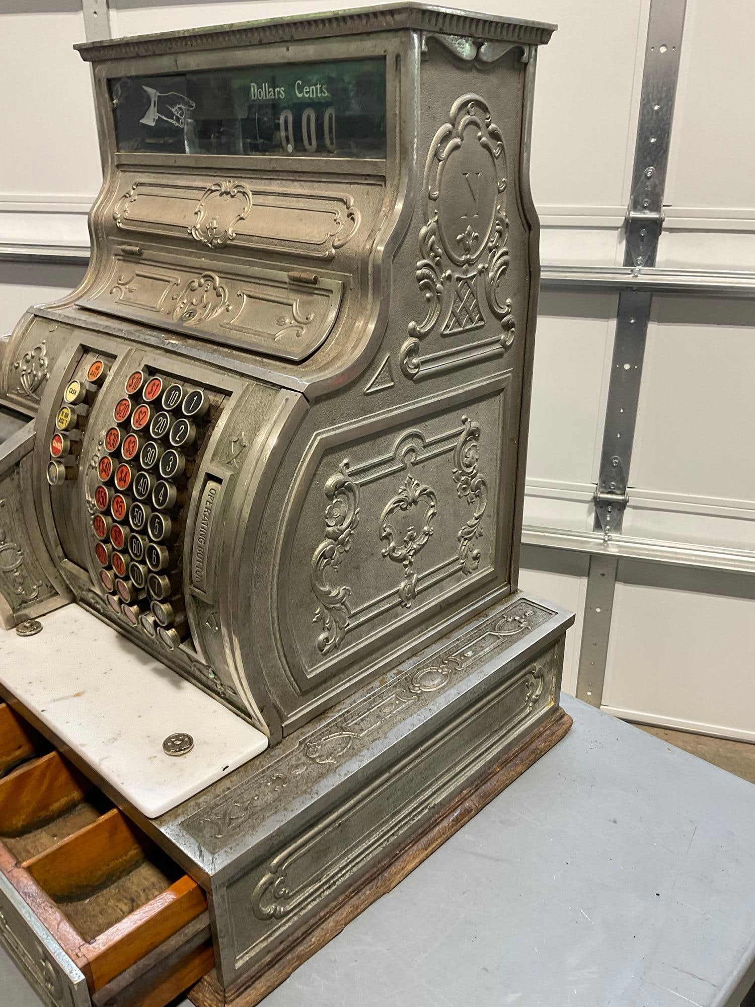 Antique 1917 National Cash Register Co. quite heavy, no key, cast metal construction - 7