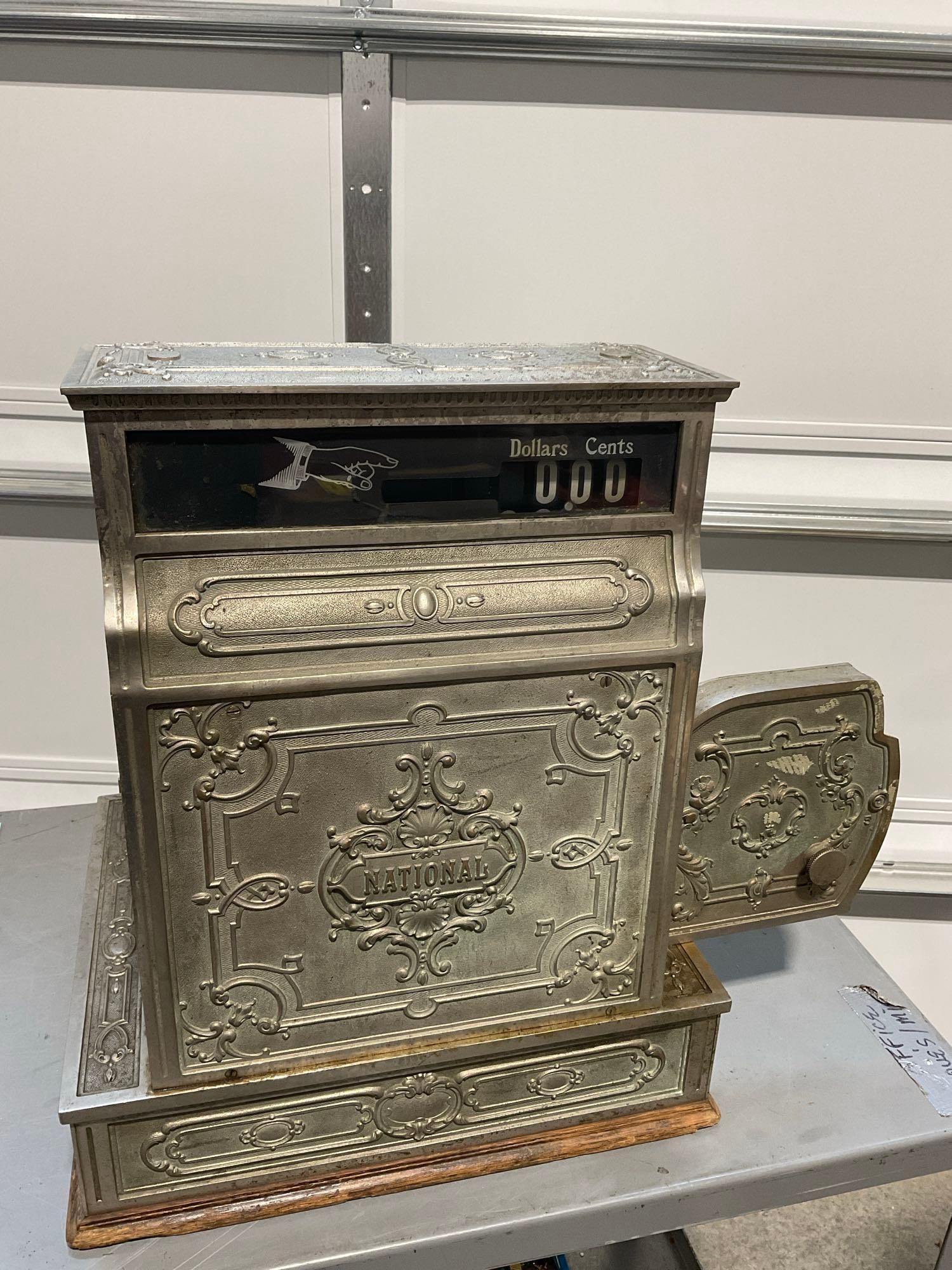Antique 1917 National Cash Register Co. quite heavy, no key, cast metal construction - 8