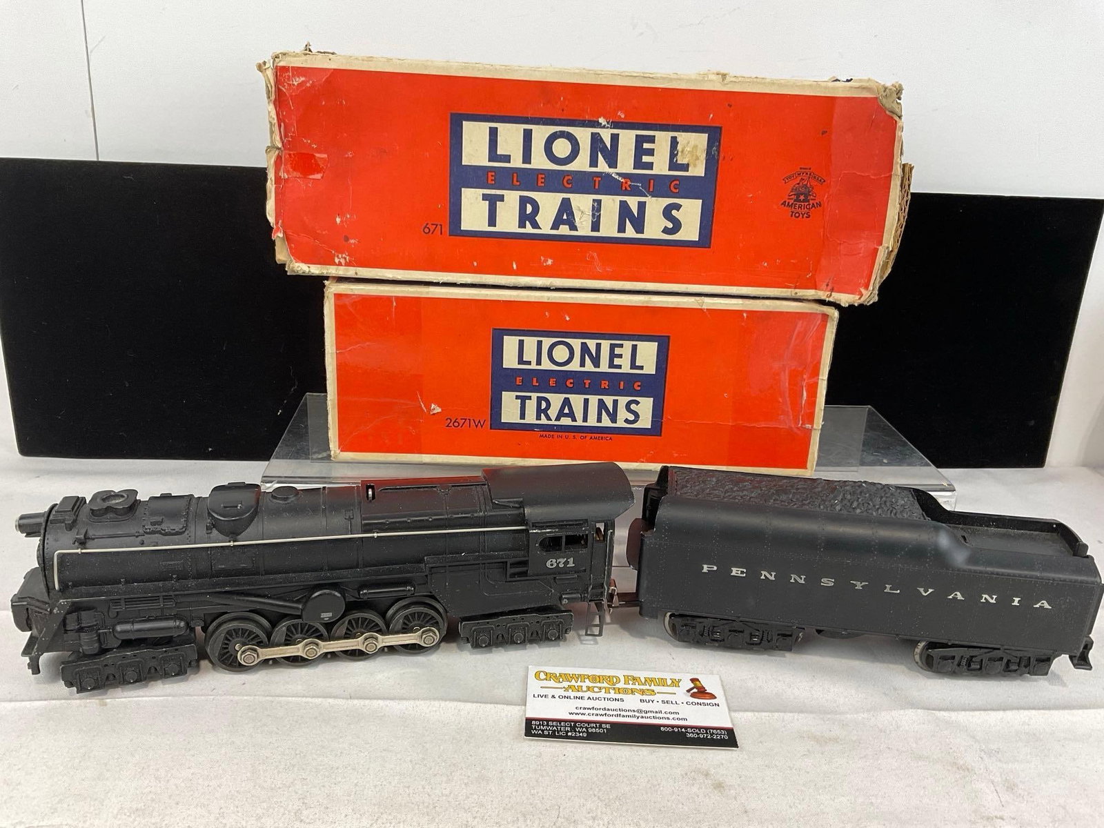 Vintage Lionel Electric Trains O-Scale, 671 Locomotive & 2671W Coal Tender, Pennsylvania, w/boxes (1 of 5)