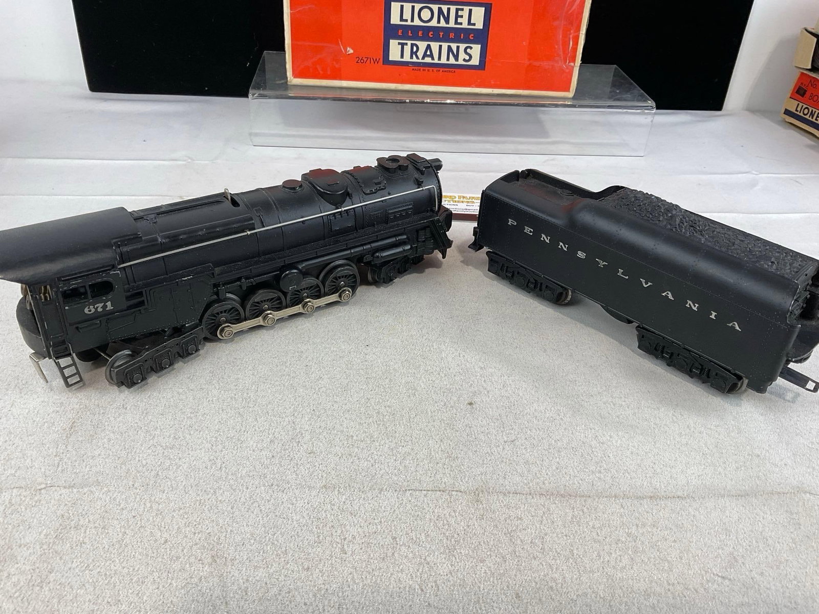 Vintage Lionel Electric Trains O-Scale, 671 Locomotive & 2671W Coal Tender, Pennsylvania, w/boxes - 4