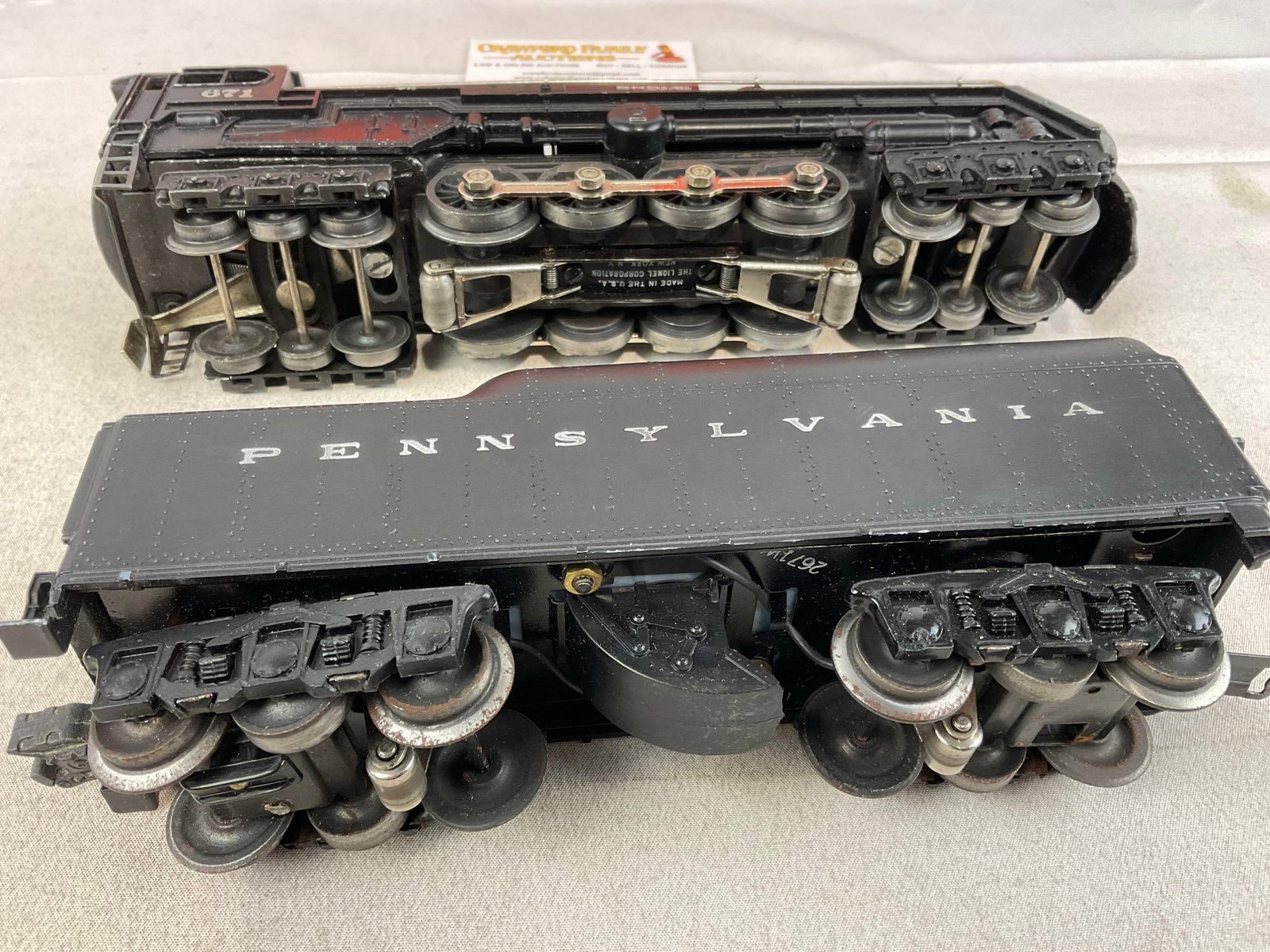 Vintage Lionel Electric Trains O-Scale, 671 Locomotive & 2671W Coal Tender, Pennsylvania, w/boxes - 5