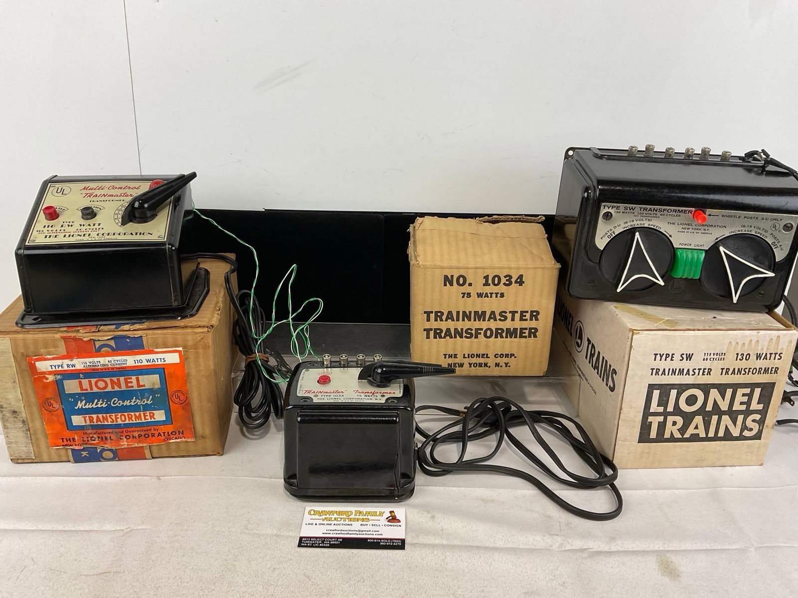 3 Model Train Transformers, 2 Lionel, Multi Control Type RW 110 Watts & type SW 130 Watts w/boxes (1 of 5)