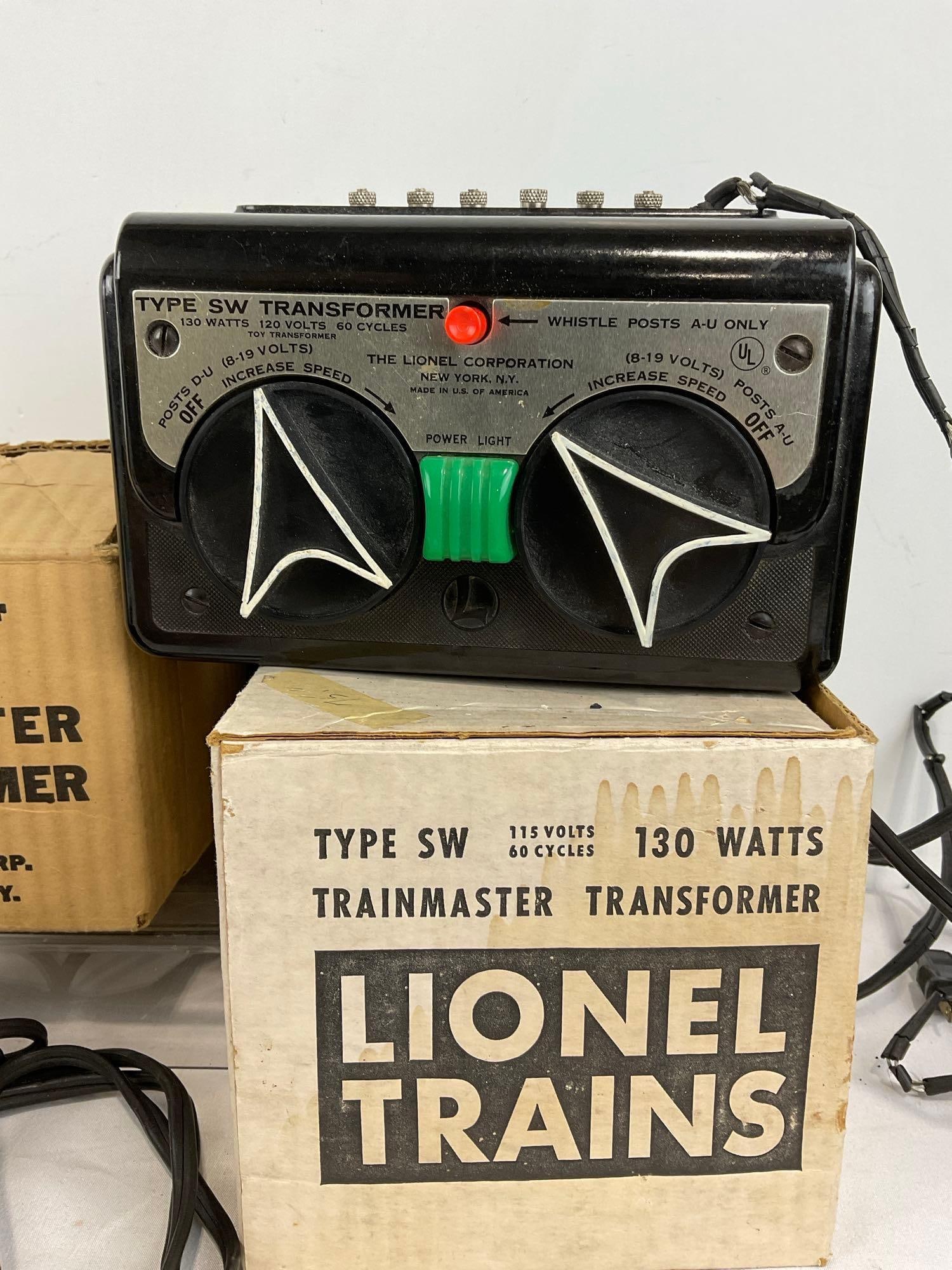 3 Model Train Transformers, 2 Lionel, Multi Control Type RW 110 Watts & type SW 130 Watts w/boxes - 5
