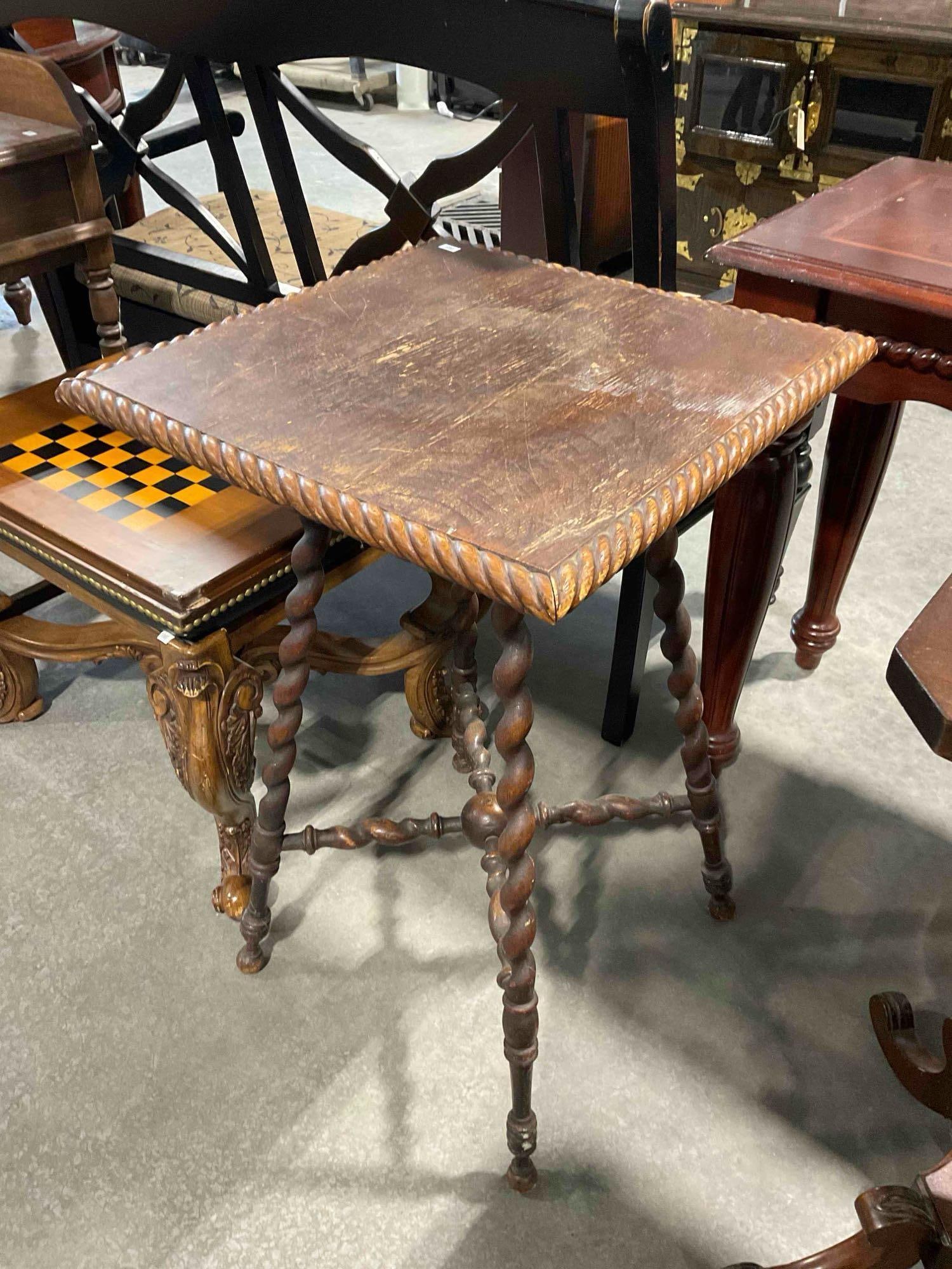 Antique Oak? Wood Planter Side Table w/ Barley Twist Legs. Fair Condition. See pics. - 2