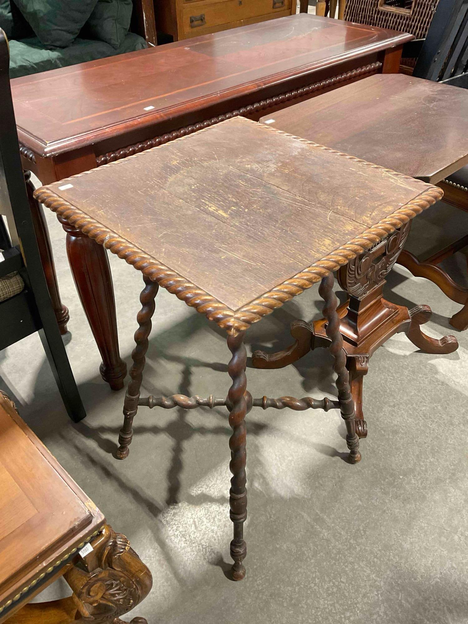 Antique Oak? Wood Planter Side Table w/ Barley Twist Legs. Fair Condition. See pics. - 3