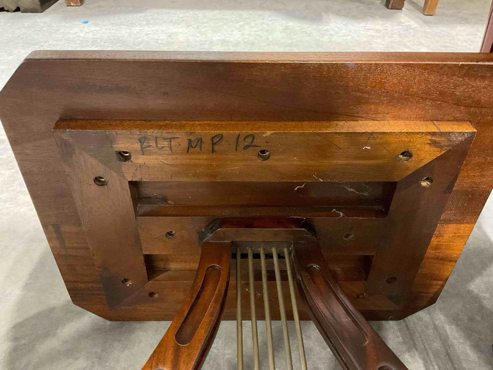 Antique Style Mahogany Wood Side Table w/ Carved Lyre Harp Base. Good Condition. See pics. - 4