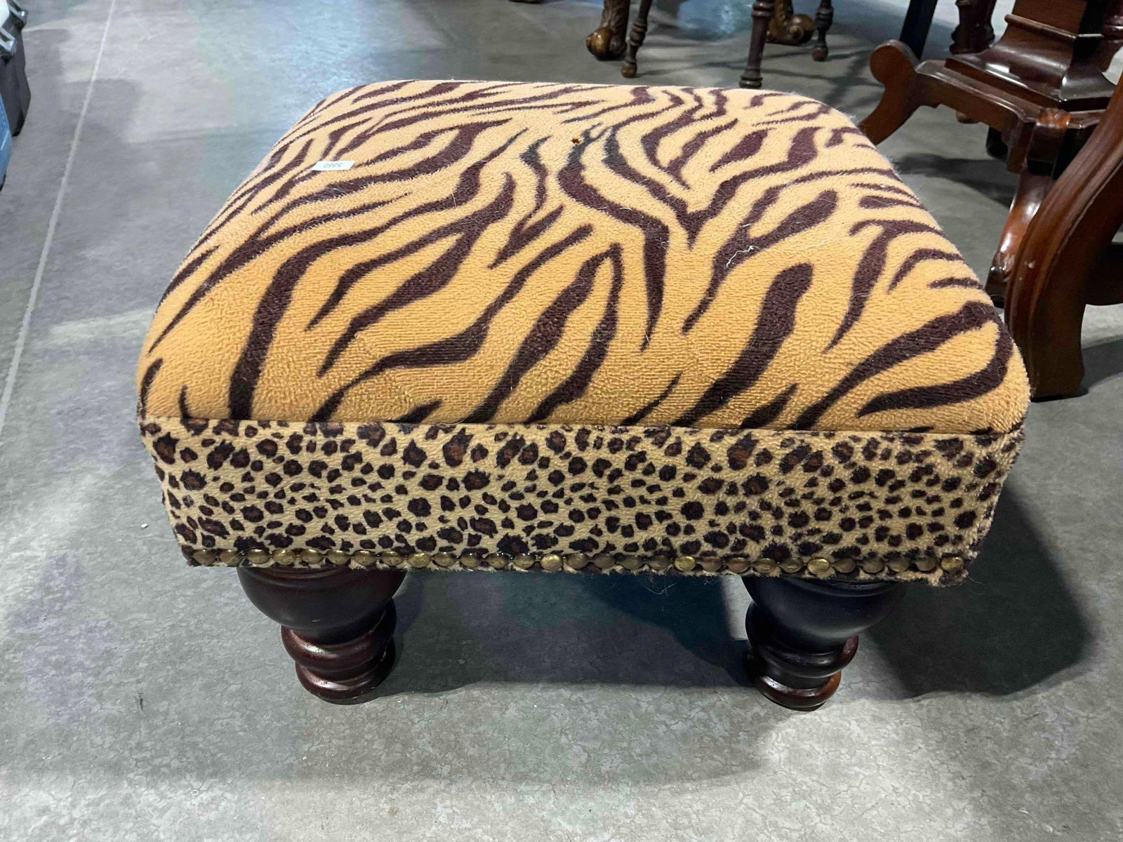 Modern Low Piano Stool w/ Animal Print Fleece Upholstery. Fair Condition. See pics. - 2