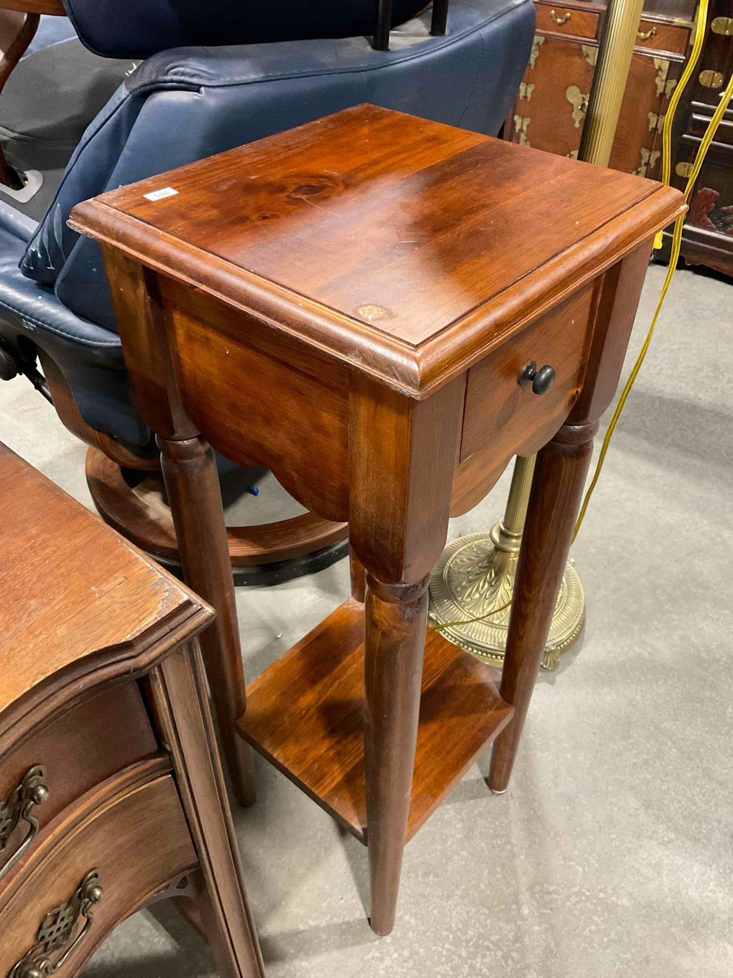 Pier 1 Mahogany Wood Side 2-Tier Planter Table w/ Drawer. Good Condition. See pics. - 3