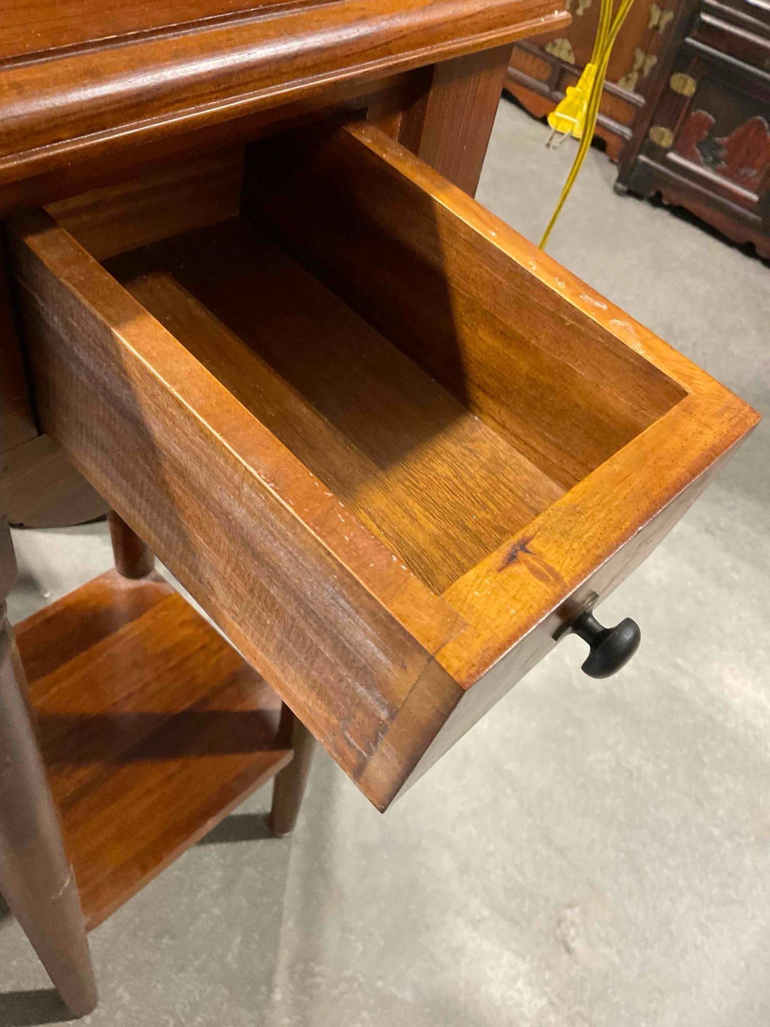 Pier 1 Mahogany Wood Side 2-Tier Planter Table w/ Drawer. Good Condition. See pics. - 5