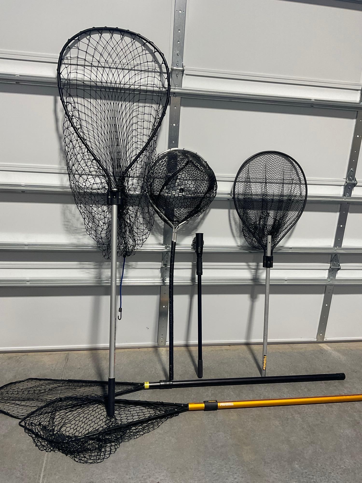 4 Frabill Nets, 2 Hibernets, & 2 Larger w/sliding Poles, Fishing Pole Holder & Fishing Net w/rubber (1 of 7)