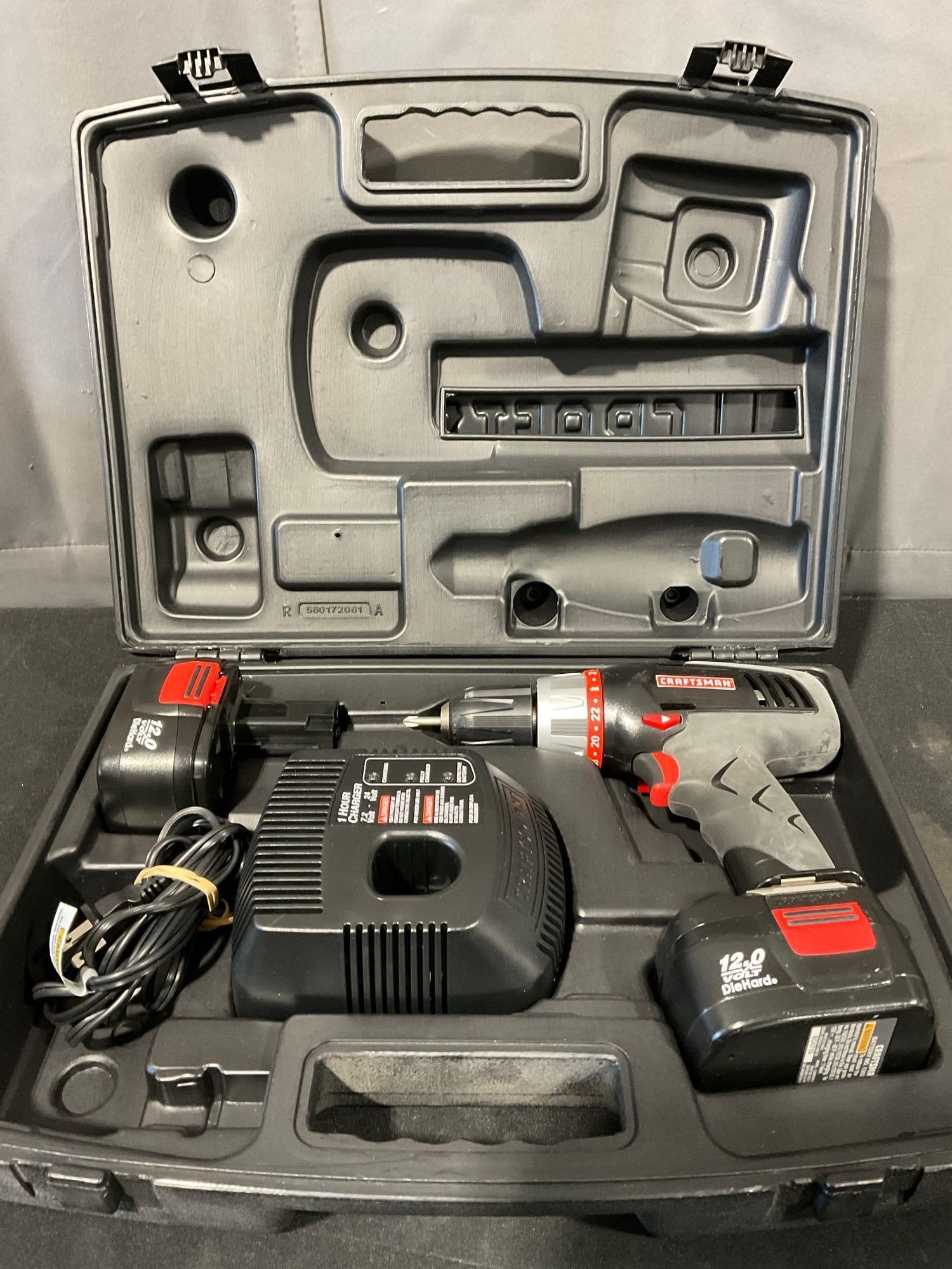 Craftsman 3/8 in Drill/Driver model no 315.115380 in case, w/two batteries (1 of 3)