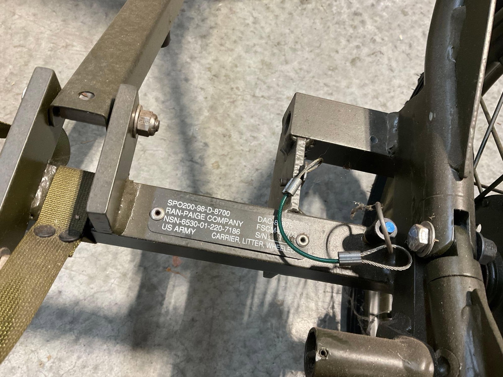 US Army Wheeled Litter, Folding, roughly 35-40 pounds, Olive Drab in color - 2